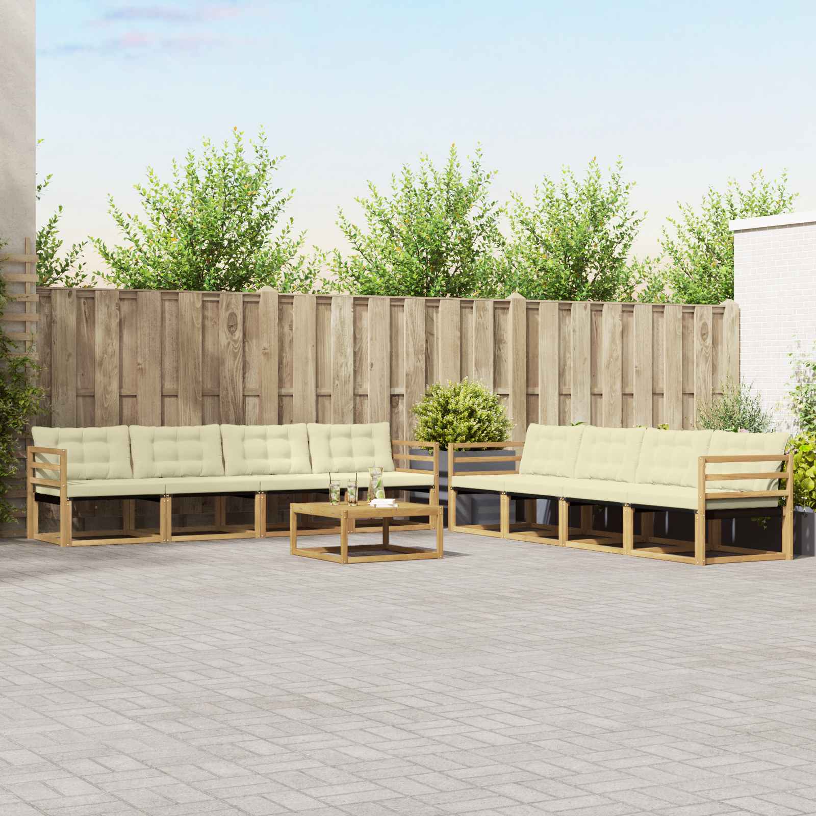 Σειρά Καναπέ Εξωτερικού 9 pcs Λευκό και Κρεμ 79 x 79 x 37 εκ - Pakobazaar
