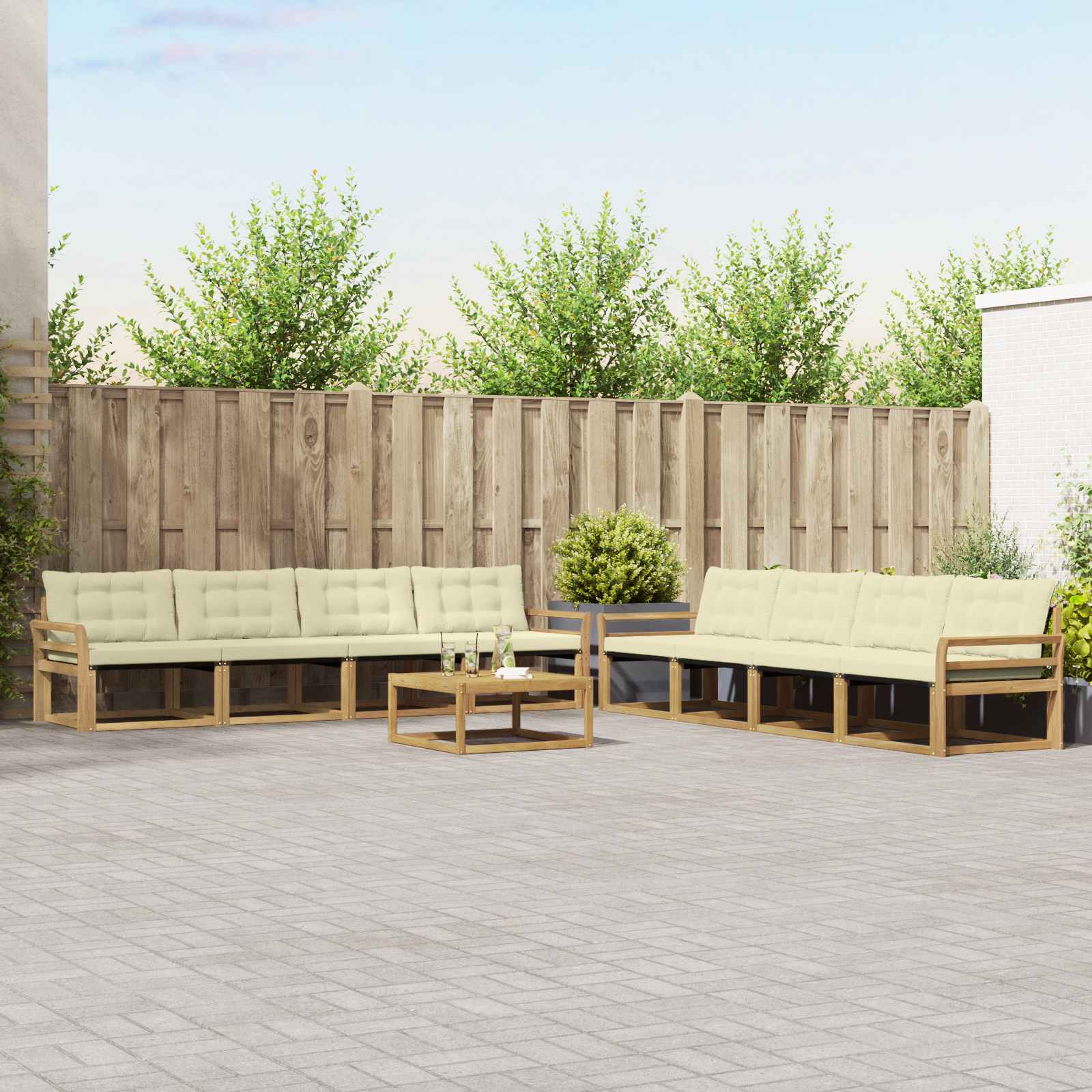 Σειρά Καναπέ Εξωτερικού 9 pcs Λευκό και Κρεμ 79 x 79 x 37 εκ - Pakobazaar
