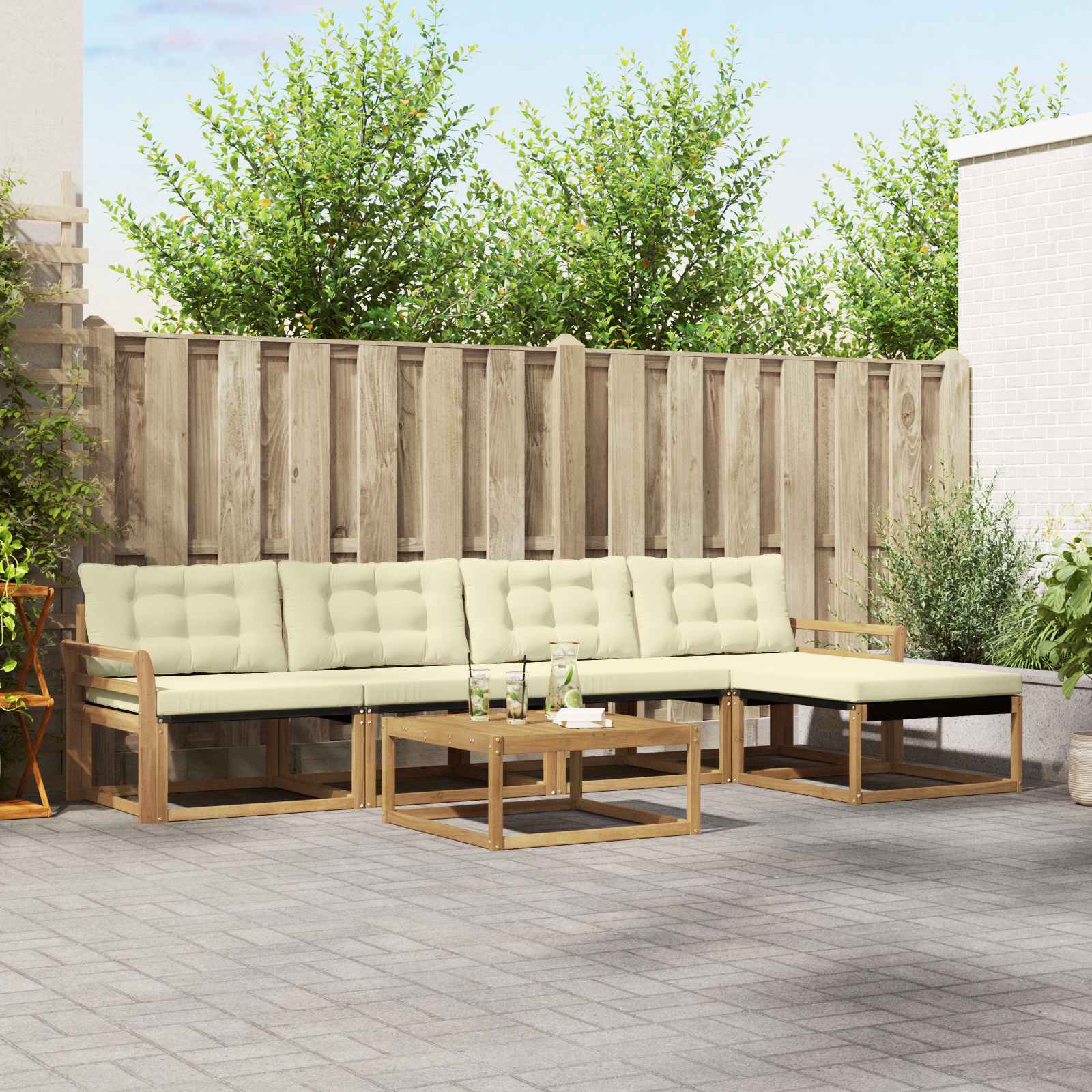 Σειρά Καναπέ Εξωτερικού 6 pcs Λευκό και Κρεμ 79 x 79 x 37 εκ - Pakobazaar