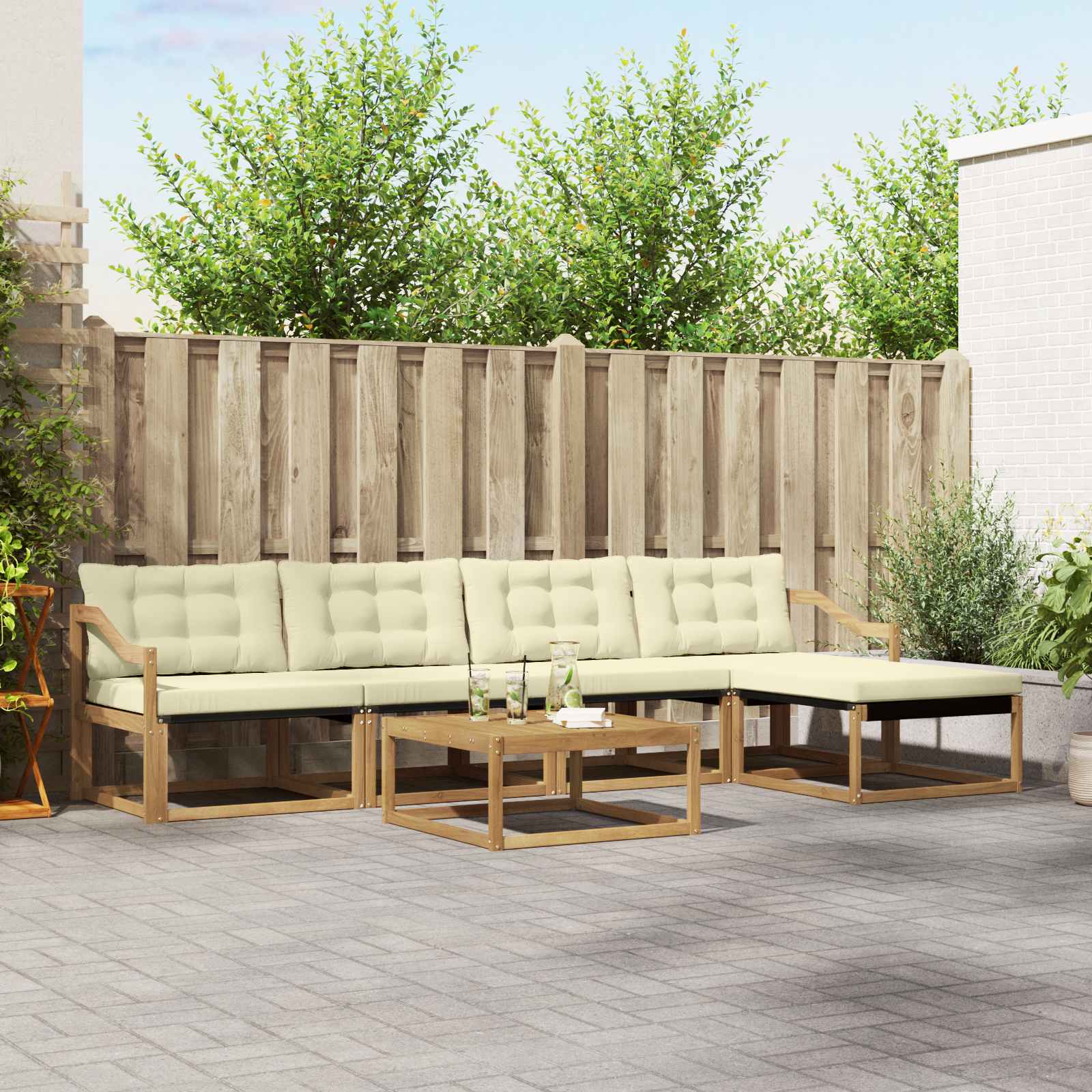 Σειρά Καναπέ Εξωτερικού 6 pcs Λευκό και Κρεμ 79 x 79 x 37 εκ - Pakobazaar