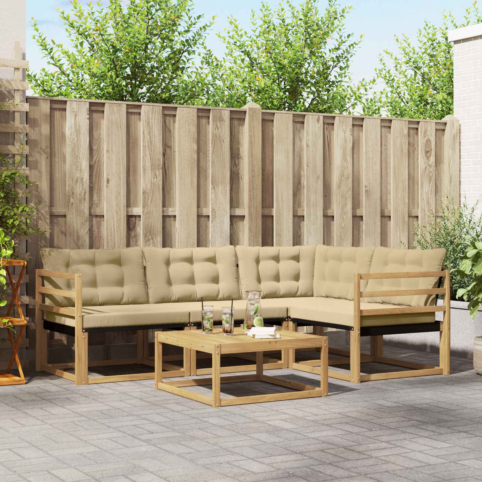 Σειρά Καναπέ Εξωτερικού 5 pcs Λευκό και Μπεζ 79 x 79 x 37 εκ - Pakobazaar