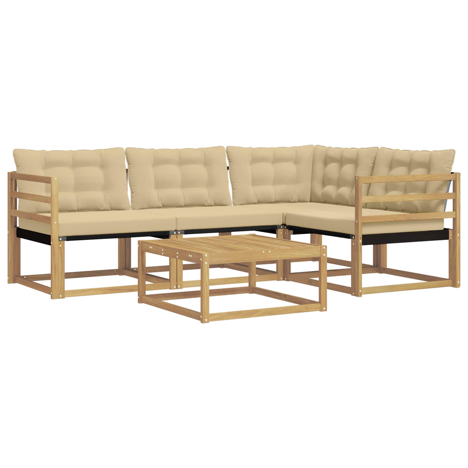 Σειρά Καναπέ Εξωτερικού 5 pcs Λευκό και Μπεζ 79 x 79 x 37 εκ - Pakobazaar