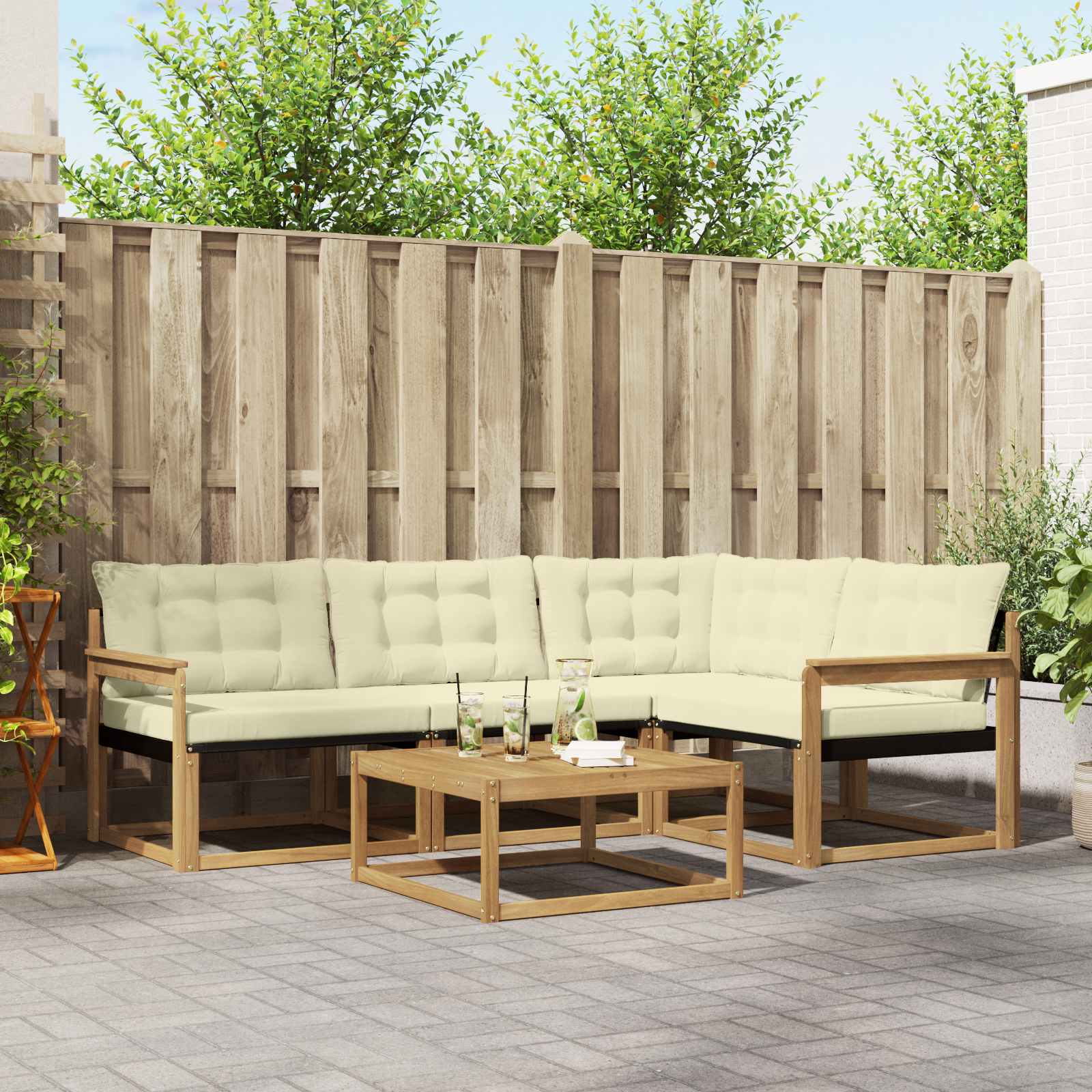 Σειρά Καναπέ Εξωτερικού 5 pcs Λευκό και Κρεμ 79 x 79 x 37 εκ - Pakobazaar