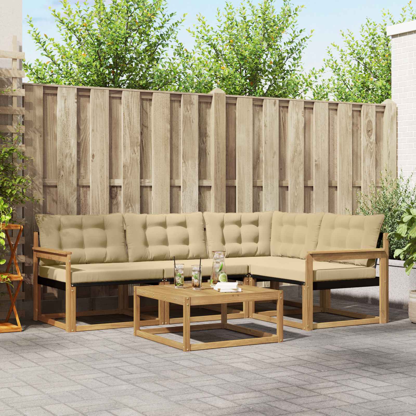 Σειρά Καναπέ Εξωτερικού 5 pcs Λευκό και Μπεζ 79 x 79 x 37 εκ - Pakobazaar