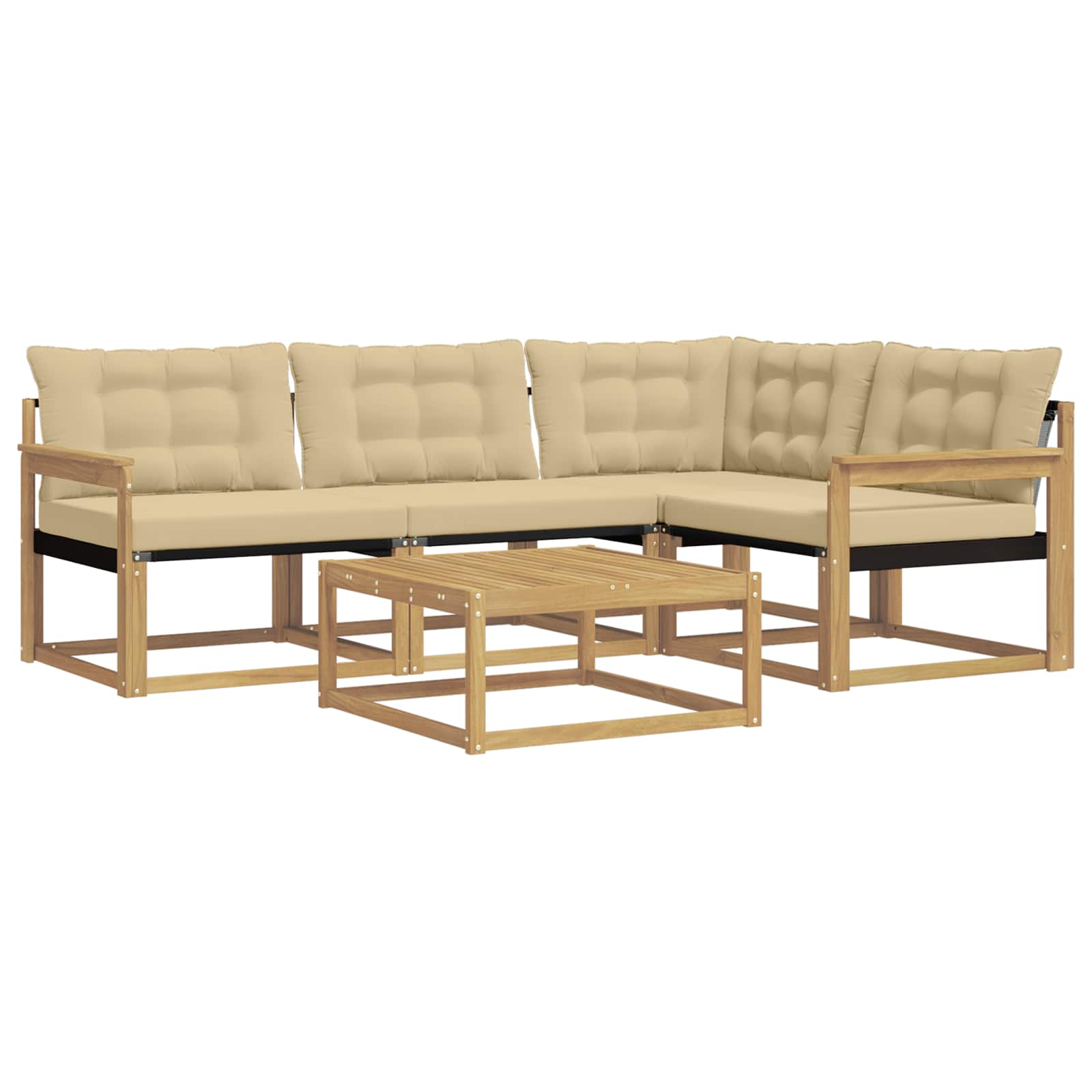 Σειρά Καναπέ Εξωτερικού 5 pcs Λευκό και Μπεζ 79 x 79 x 37 εκ - Pakobazaar