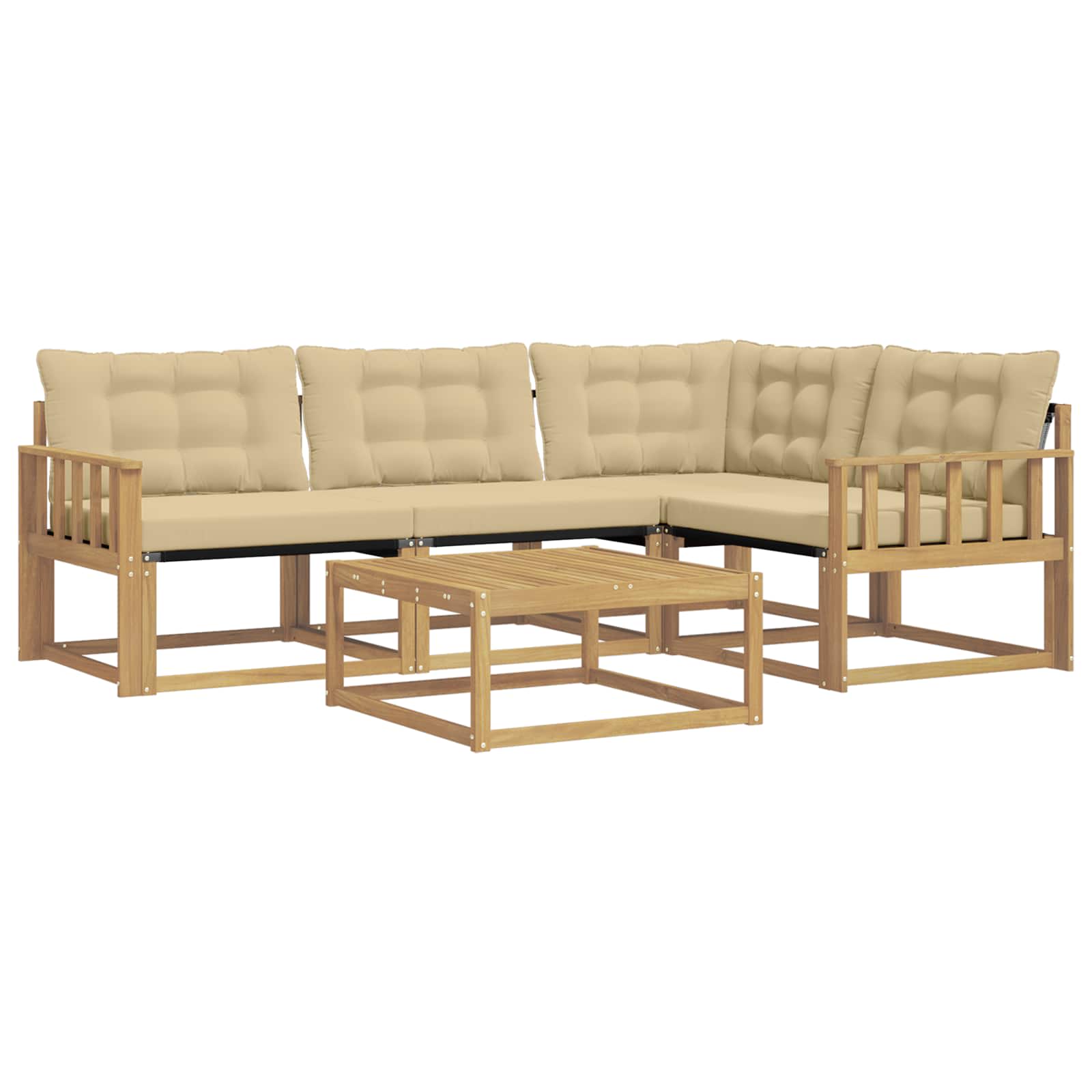 Σειρά Καναπέ Εξωτερικού 5 pcs Λευκό και Μπεζ 79 x 79 x 37 εκ - Pakobazaar