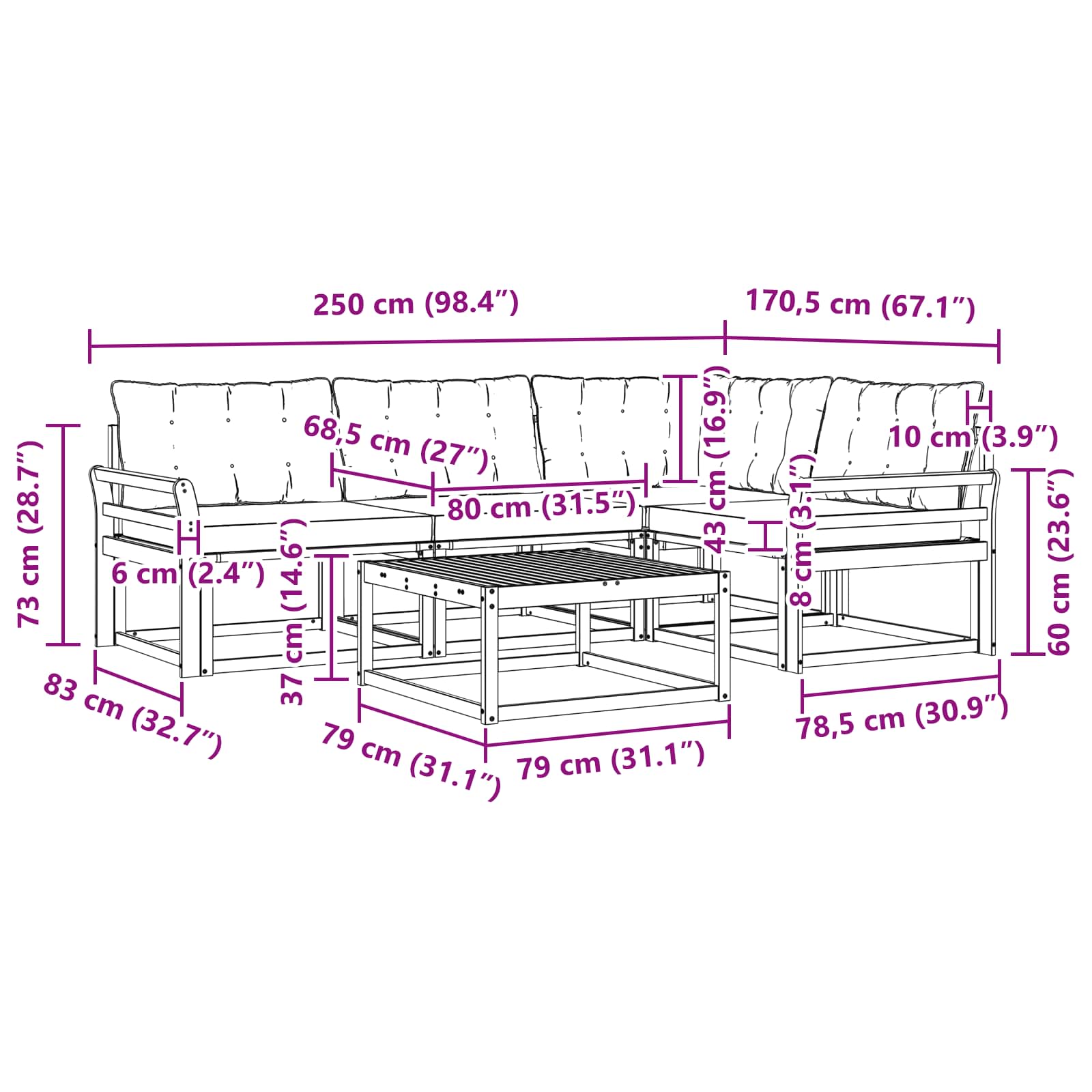 Σειρά Καναπέ Εξωτερικού 5 pcs Λευκό και Μαύρο 79 x 79 x 37 εκ - Pakobazaar