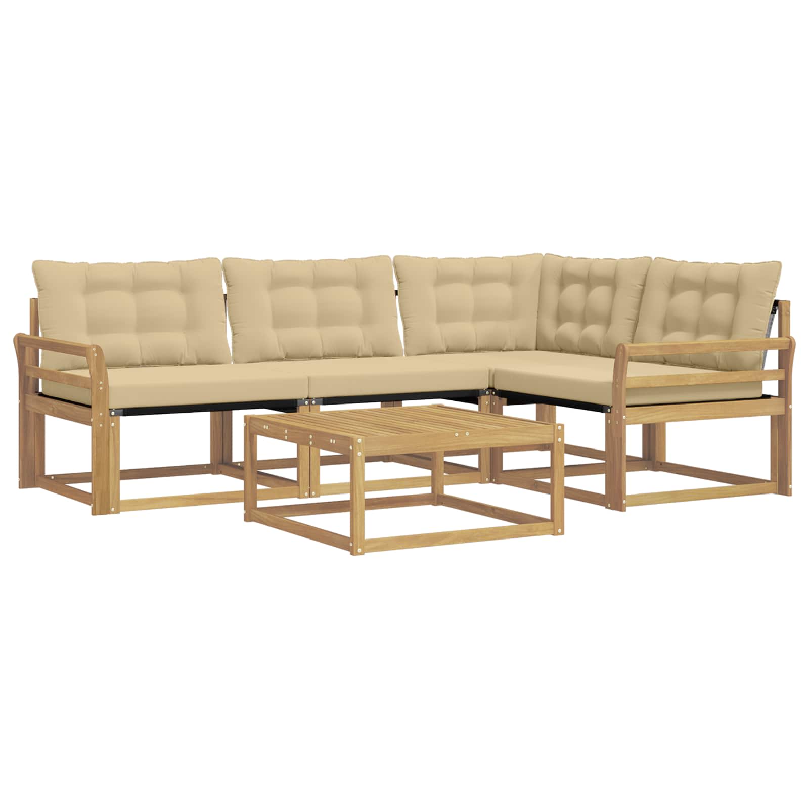 Σειρά Καναπέ Εξωτερικού 5 pcs Λευκό και Μπεζ 79 x 79 x 37 εκ - Pakobazaar