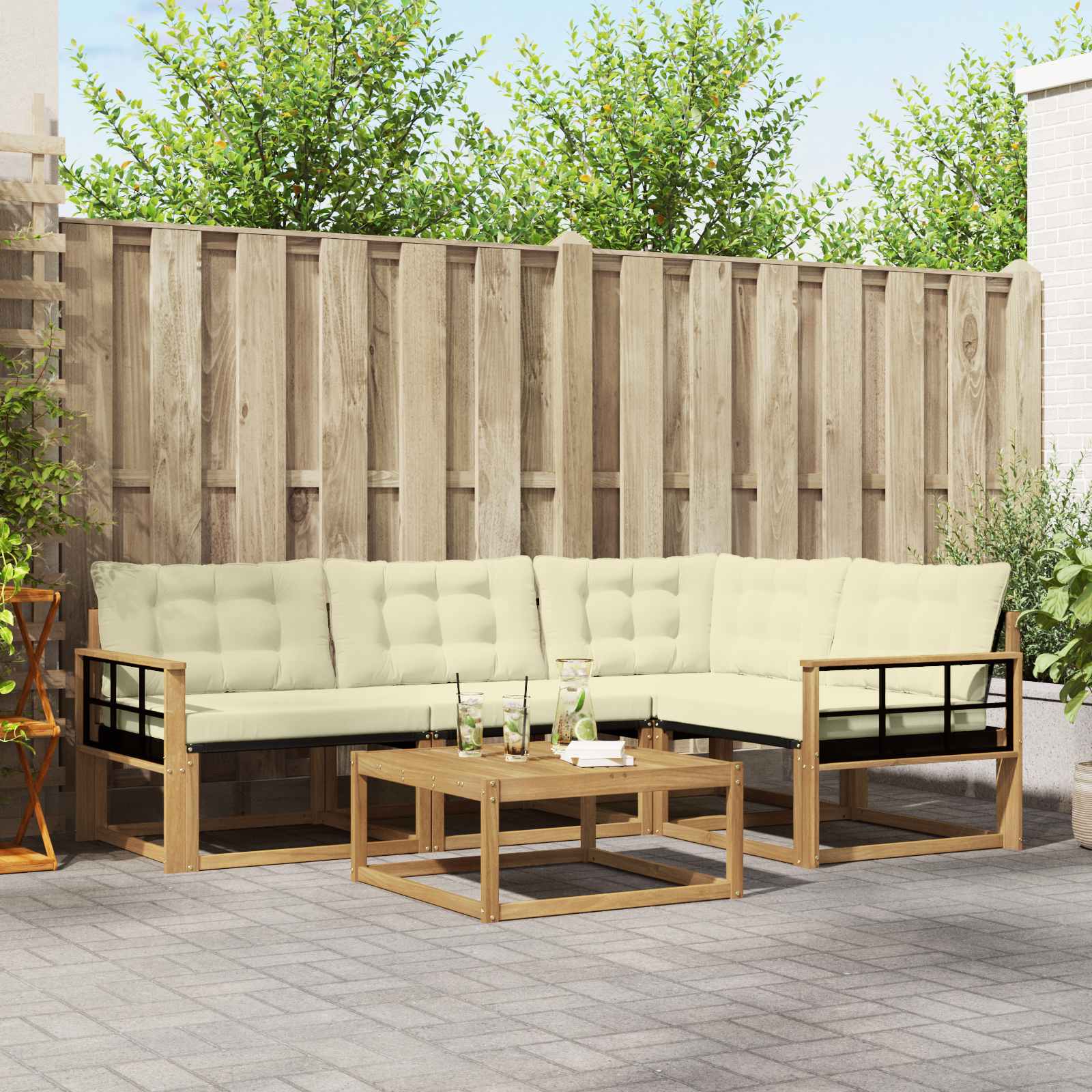 Σειρά Καναπέ Εξωτερικού 5 pcs Λευκό και Κρεμ 79 x 79 x 37 εκ - Pakobazaar