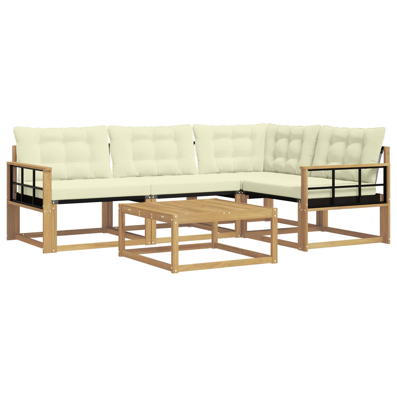 Σειρά Καναπέ Εξωτερικού 5 pcs Λευκό και Κρεμ 79 x 79 x 37 εκ - Pakobazaar