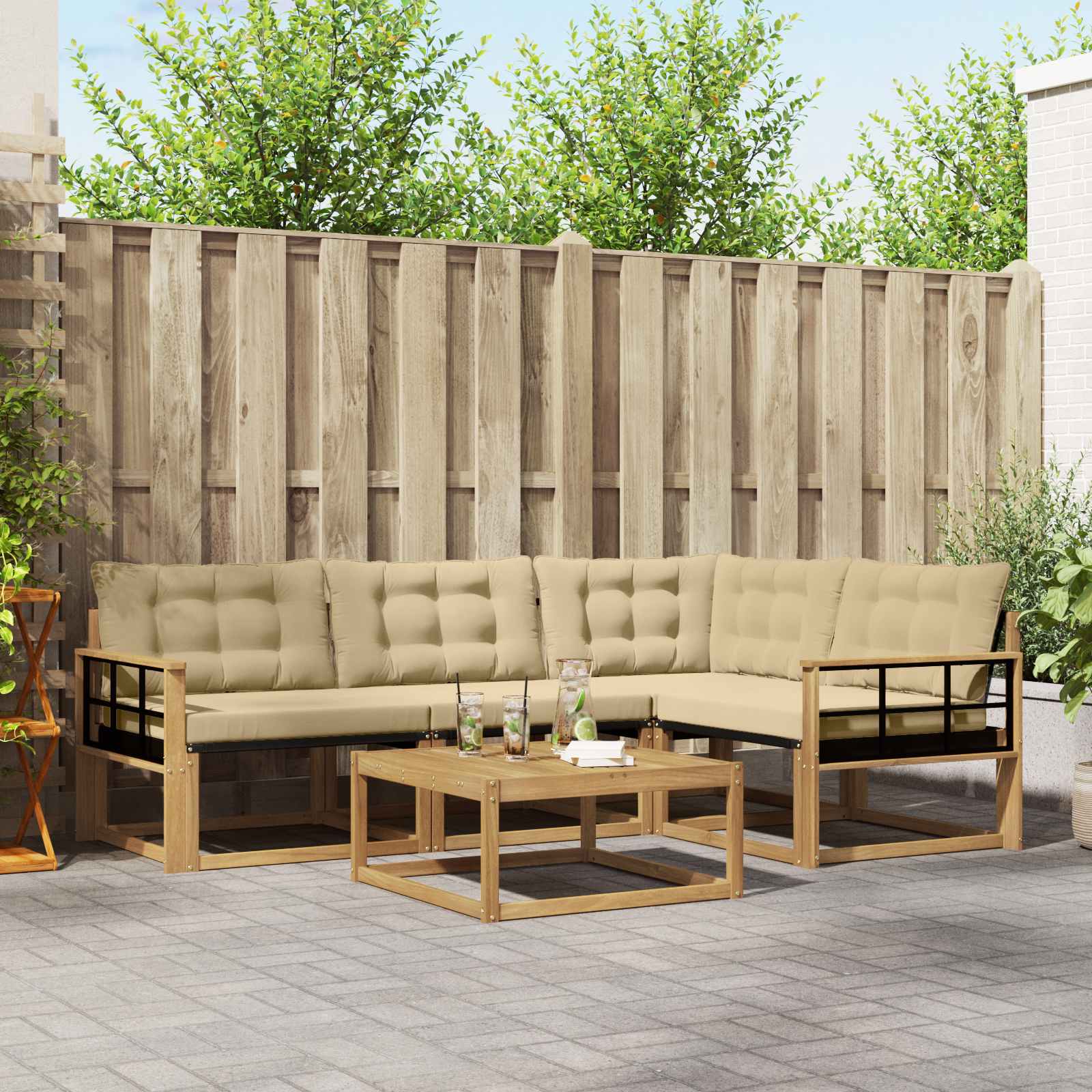 Σειρά Καναπέ Εξωτερικού 5 pcs Λευκό και Μπεζ 79 x 79 x 37 εκ - Pakobazaar