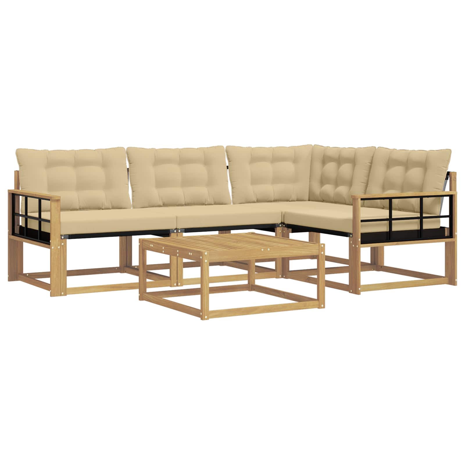 Σειρά Καναπέ Εξωτερικού 5 pcs Λευκό και Μπεζ 79 x 79 x 37 εκ - Pakobazaar