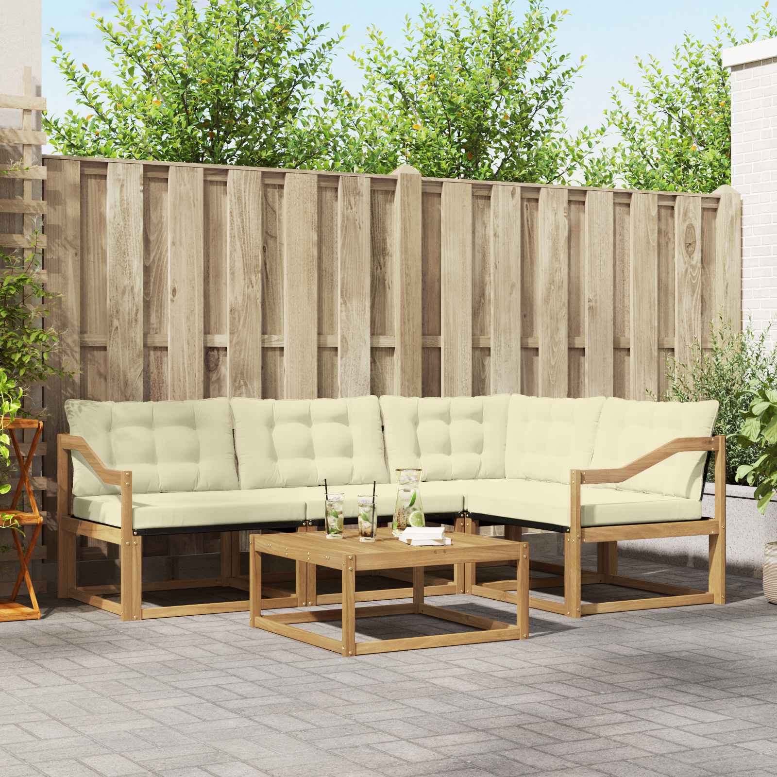 Σειρά Καναπέ Εξωτερικού 5 pcs Λευκό και Κρεμ 79 x 79 x 37 εκ - Pakobazaar