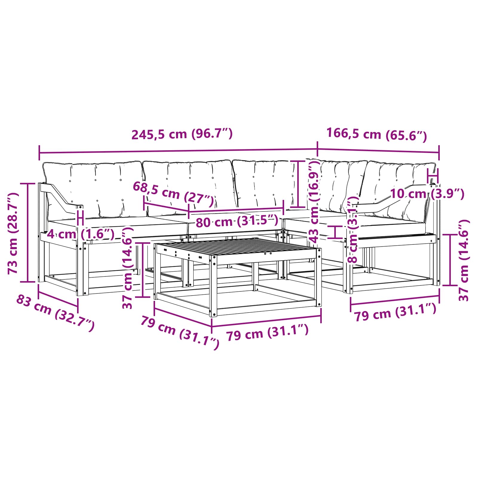 Σειρά Καναπέ Εξωτερικού 5 pcs Λευκό και Μαύρο 79 x 79 x 37 εκ - Pakobazaar