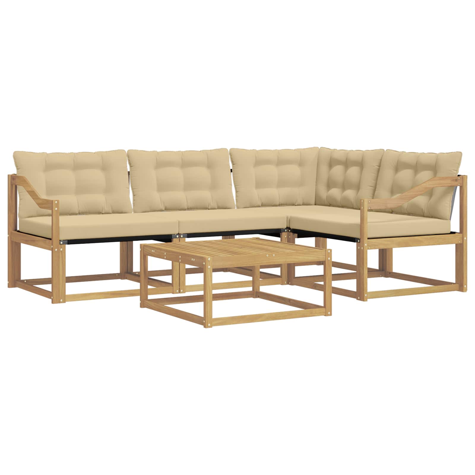 Σειρά Καναπέ Εξωτερικού 5 pcs Λευκό και Μπεζ 79 x 79 x 37 εκ - Pakobazaar