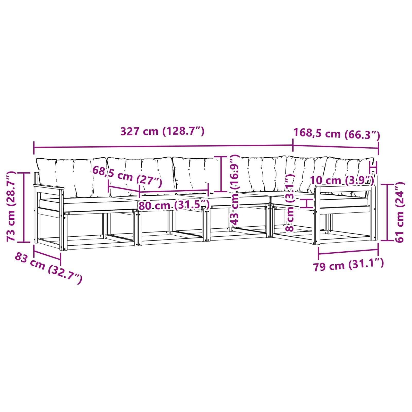 Σειρά Καναπέ Εξωτερικού με μαξιλάρι 5 pcs Λευκό και Μαύρο - Pakobazaar