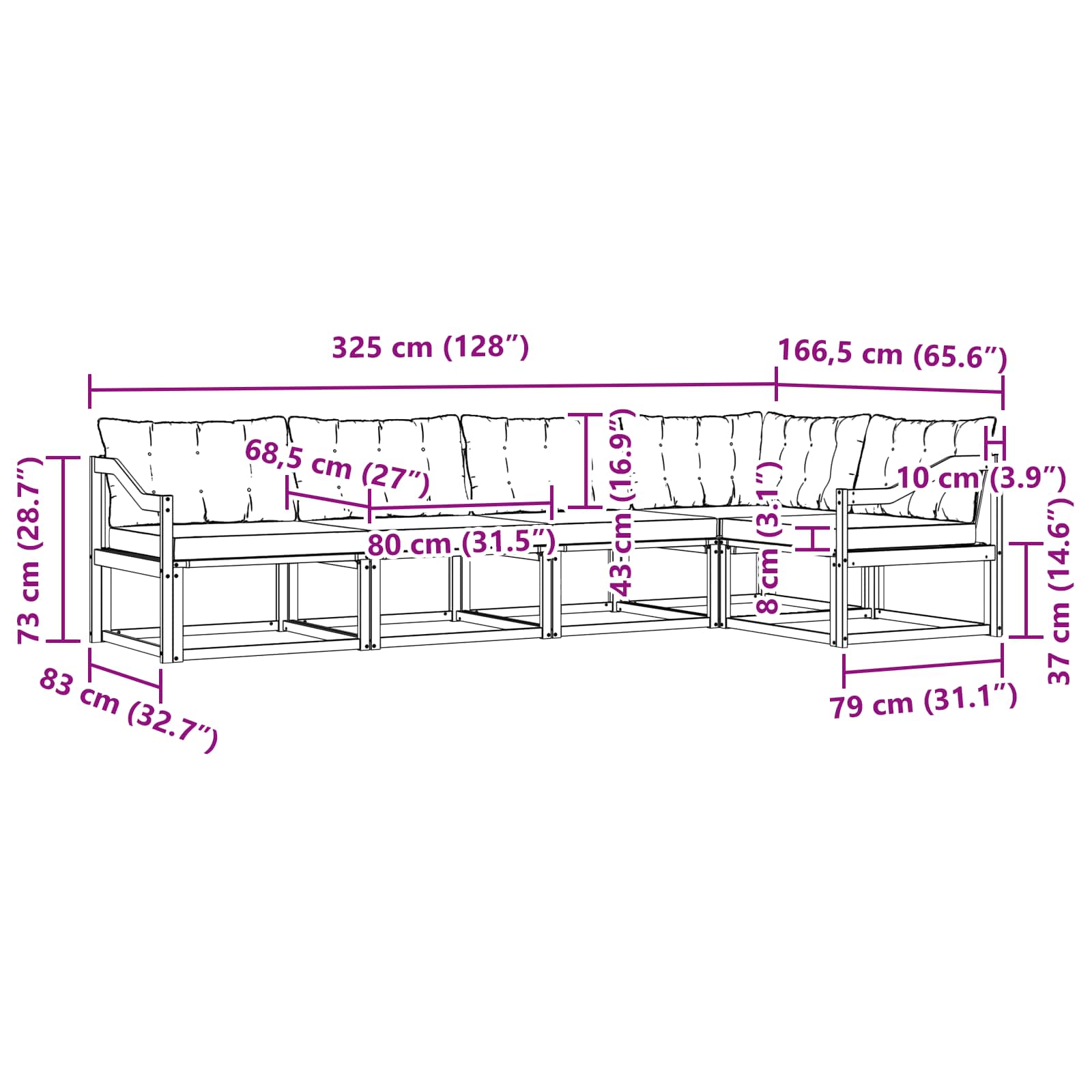 Σειρά Καναπέ Εξωτερικού με μαξιλάρι 5 pcs Λευκό και Μαύρο - Pakobazaar