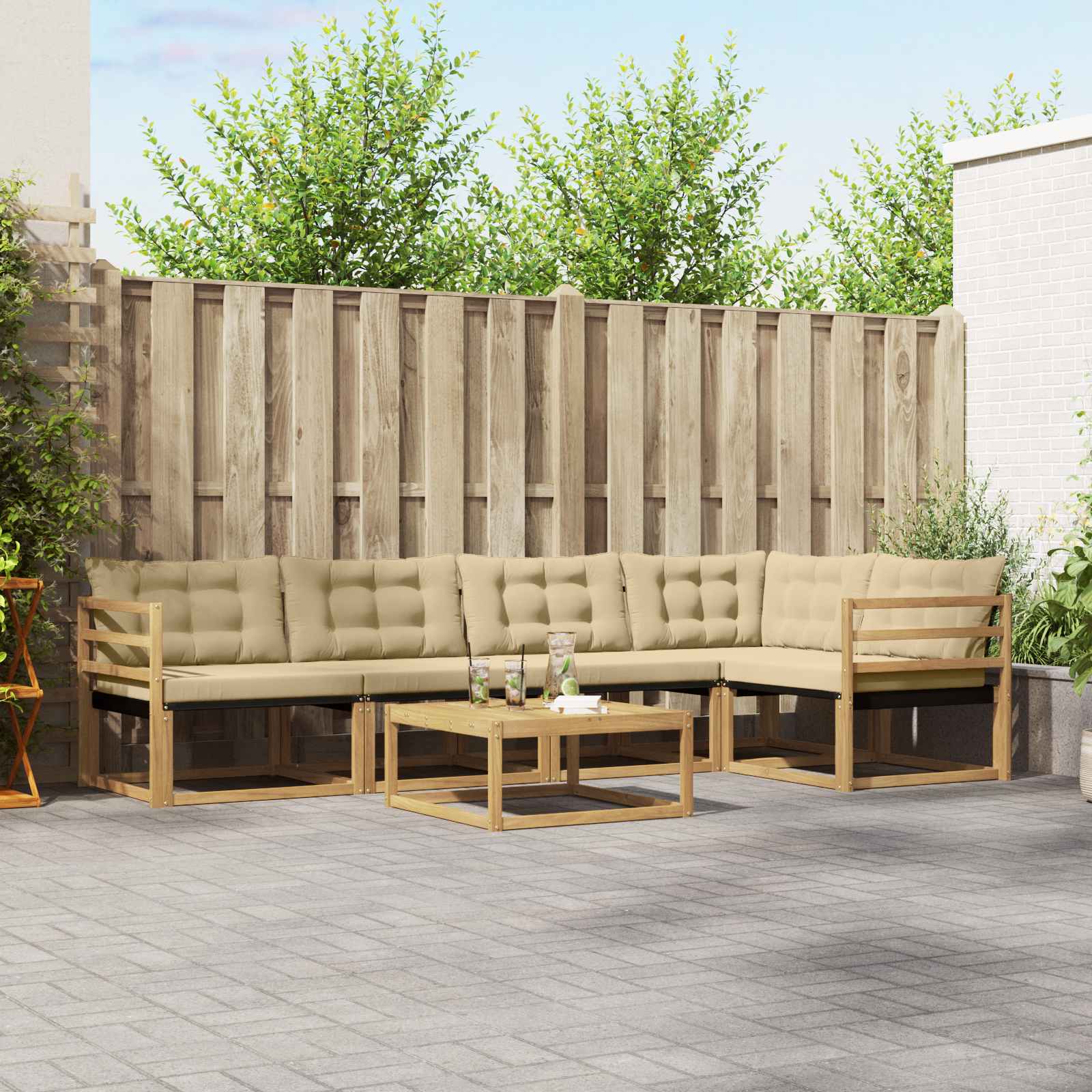 Σειρά Καναπέ Εξωτερικού 6 pcs Λευκό και Μπεζ 79 x 79 x 37 εκ - Pakobazaar