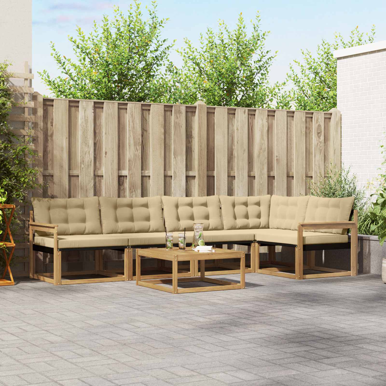 Σειρά Καναπέ Εξωτερικού 6 pcs Λευκό και Μπεζ 79 x 79 x 37 εκ - Pakobazaar