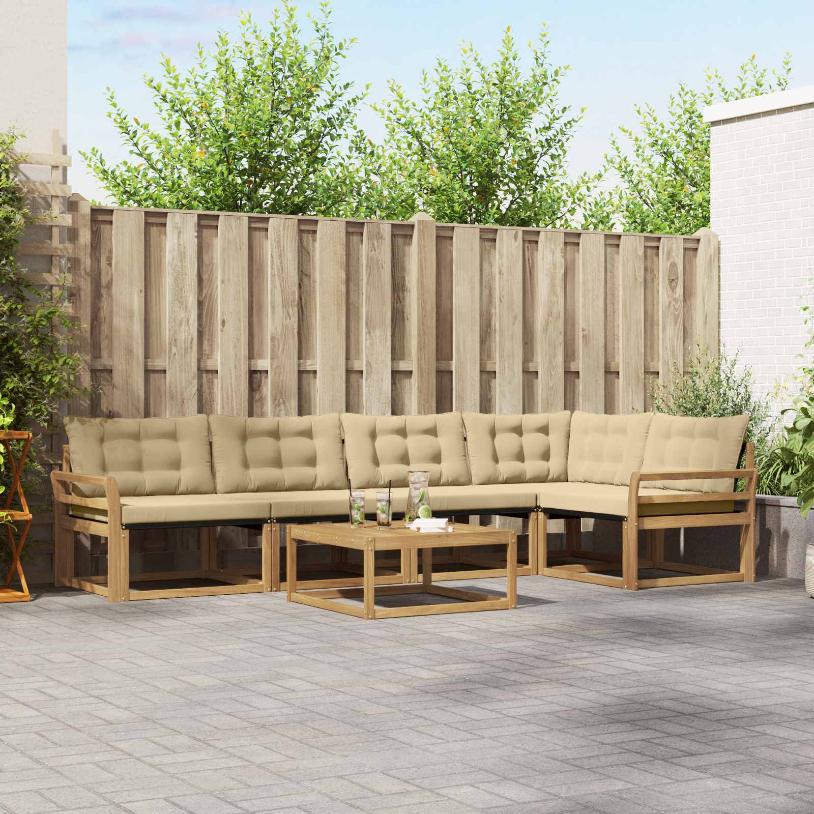 Σειρά Καναπέ Εξωτερικού 6 pcs Λευκό και Μπεζ 79 x 79 x 37 εκ - Pakobazaar