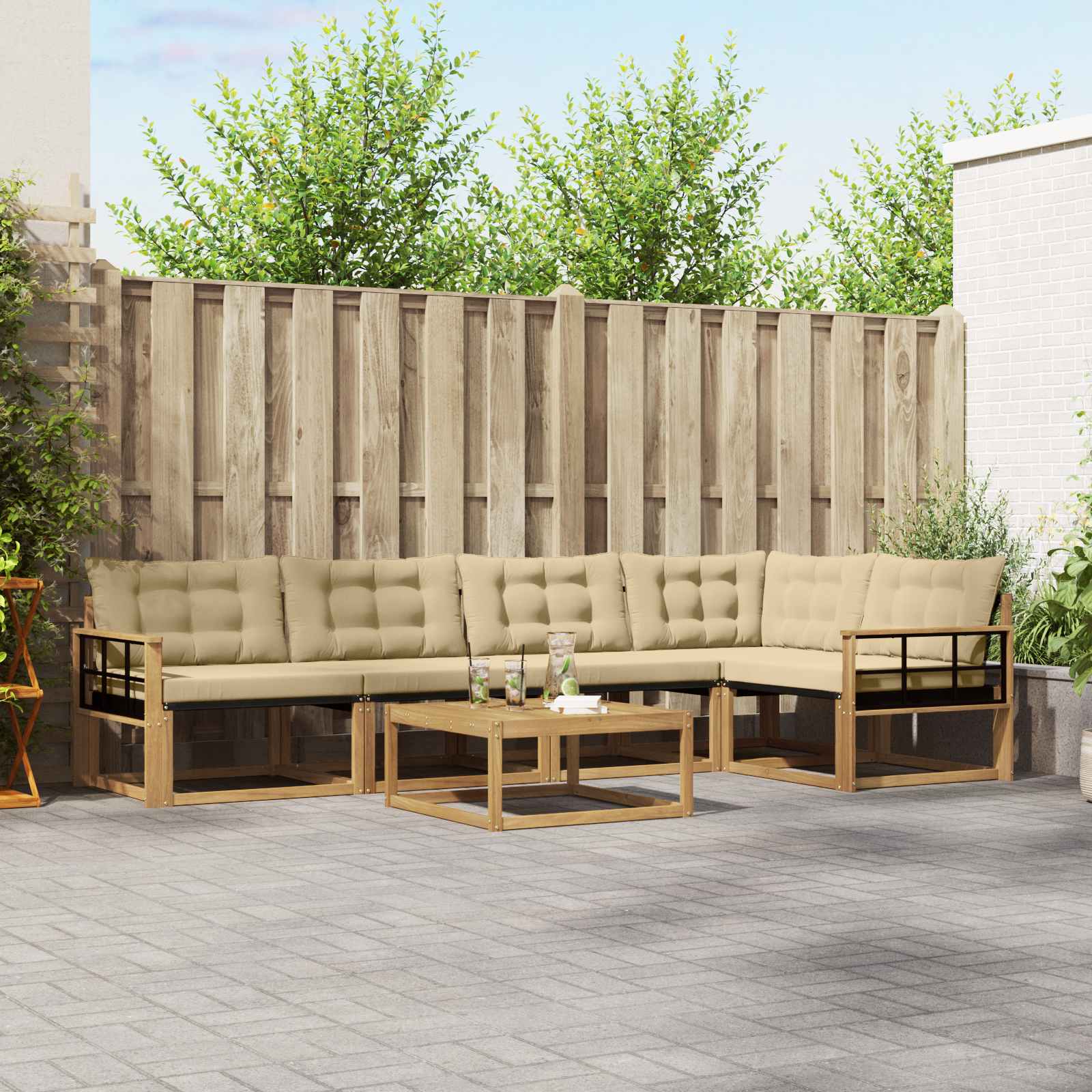 Σειρά Καναπέ Εξωτερικού 6 pcs Λευκό και Μπεζ 79 x 79 x 37 εκ - Pakobazaar