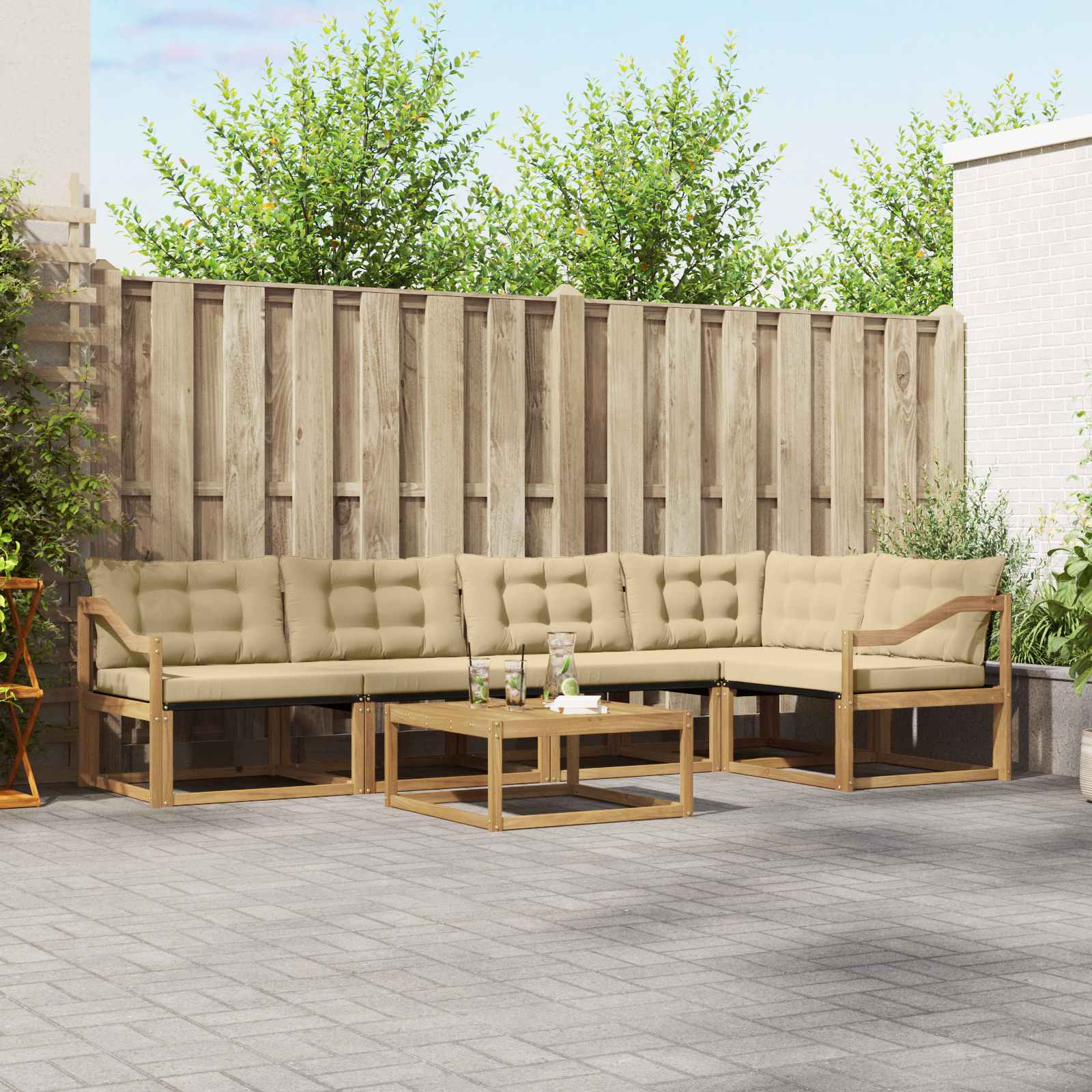 Σειρά Καναπέ Εξωτερικού 6 pcs Λευκό και Μπεζ 79 x 79 x 37 εκ - Pakobazaar