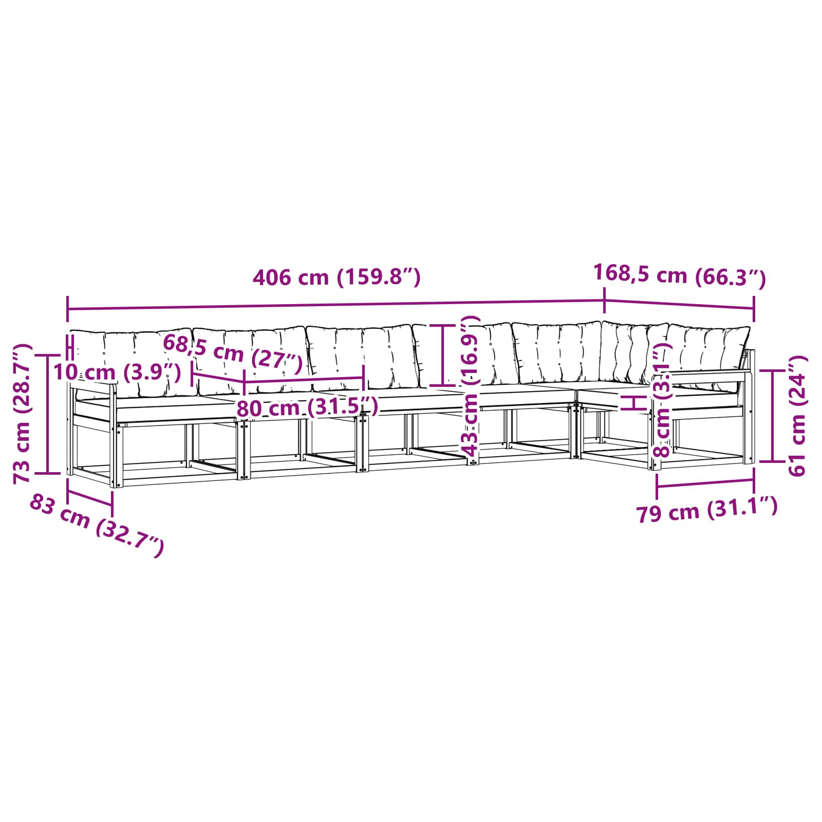 Σειρά Καναπέ Εξωτερικού με μαξιλάρι 6 pcs Λευκό και Μαύρο - Pakobazaar
