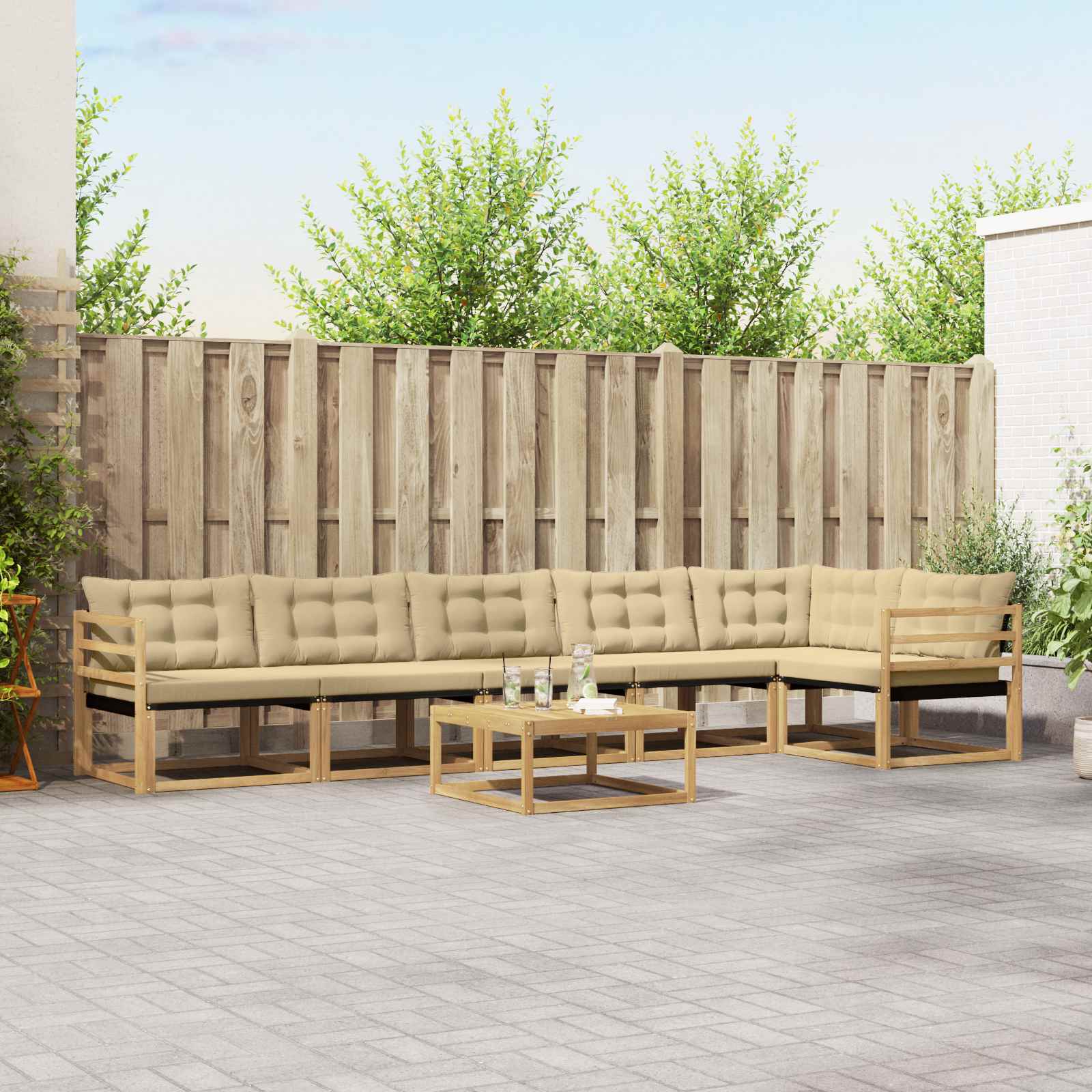 Σειρά Καναπέ Εξωτερικού 7 pcs Λευκό και Μπεζ 79 x 79 x 37 εκ - Pakobazaar