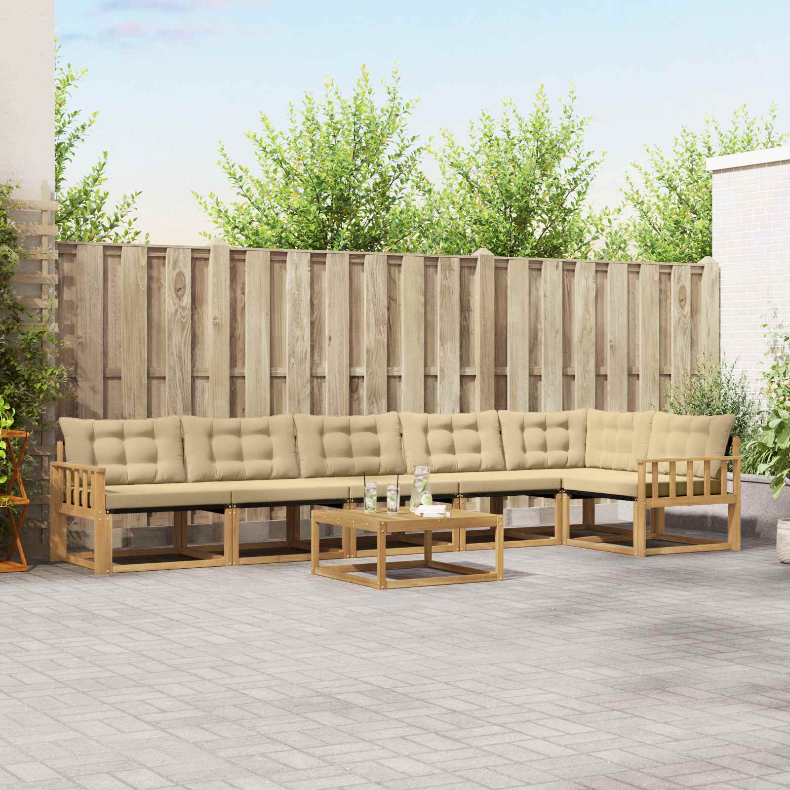 Σειρά Καναπέ Εξωτερικού 7 pcs Λευκό και Μπεζ 79 x 79 x 37 εκ - Pakobazaar