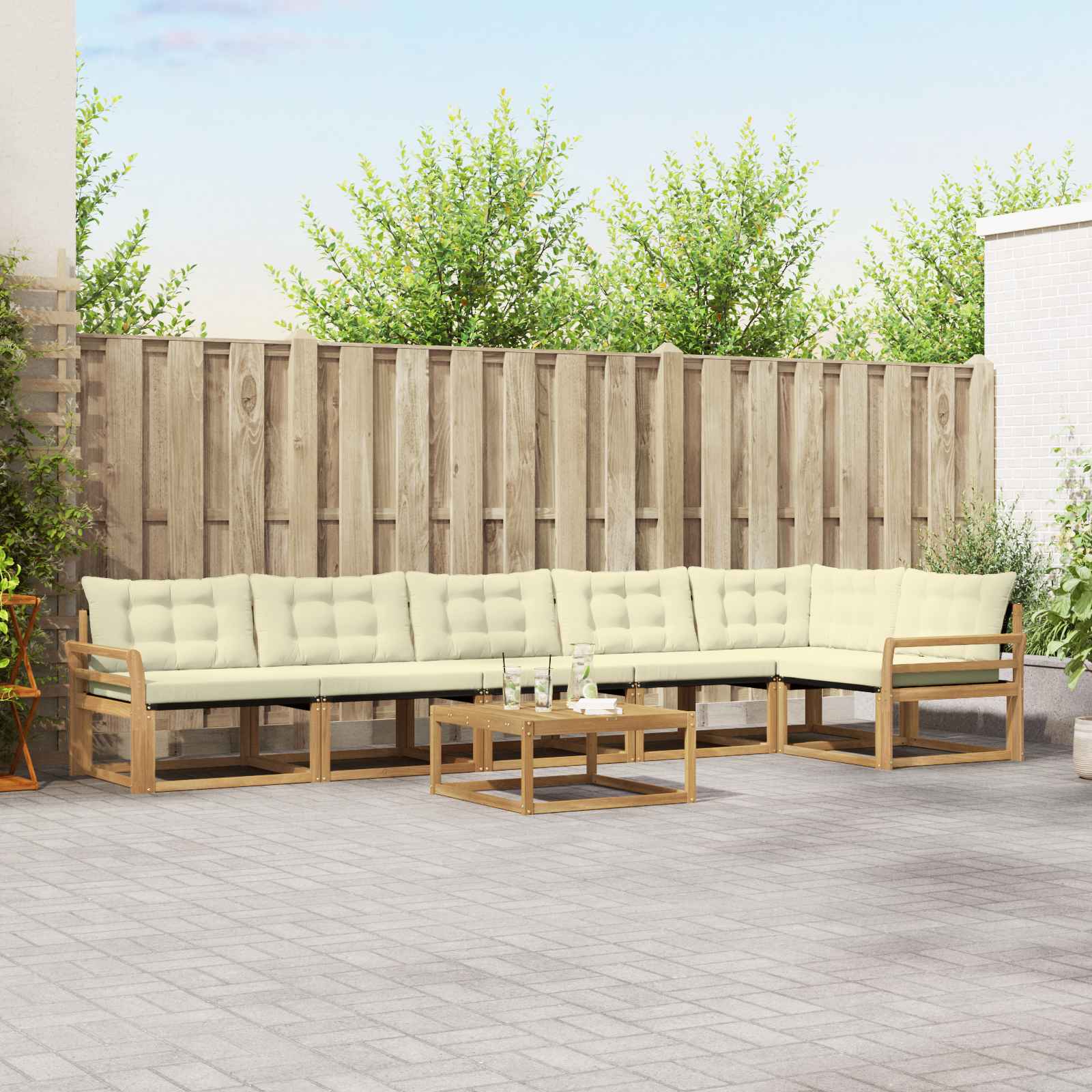 Σειρά Καναπέ Εξωτερικού 7 pcs Λευκό και Κρεμ 79 x 79 x 37 εκ - Pakobazaar