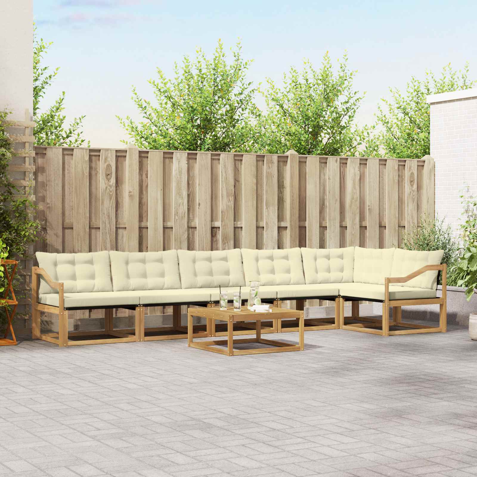 Σειρά Καναπέ Εξωτερικού 7 pcs Λευκό και Κρεμ 79 x 79 x 37 εκ - Pakobazaar