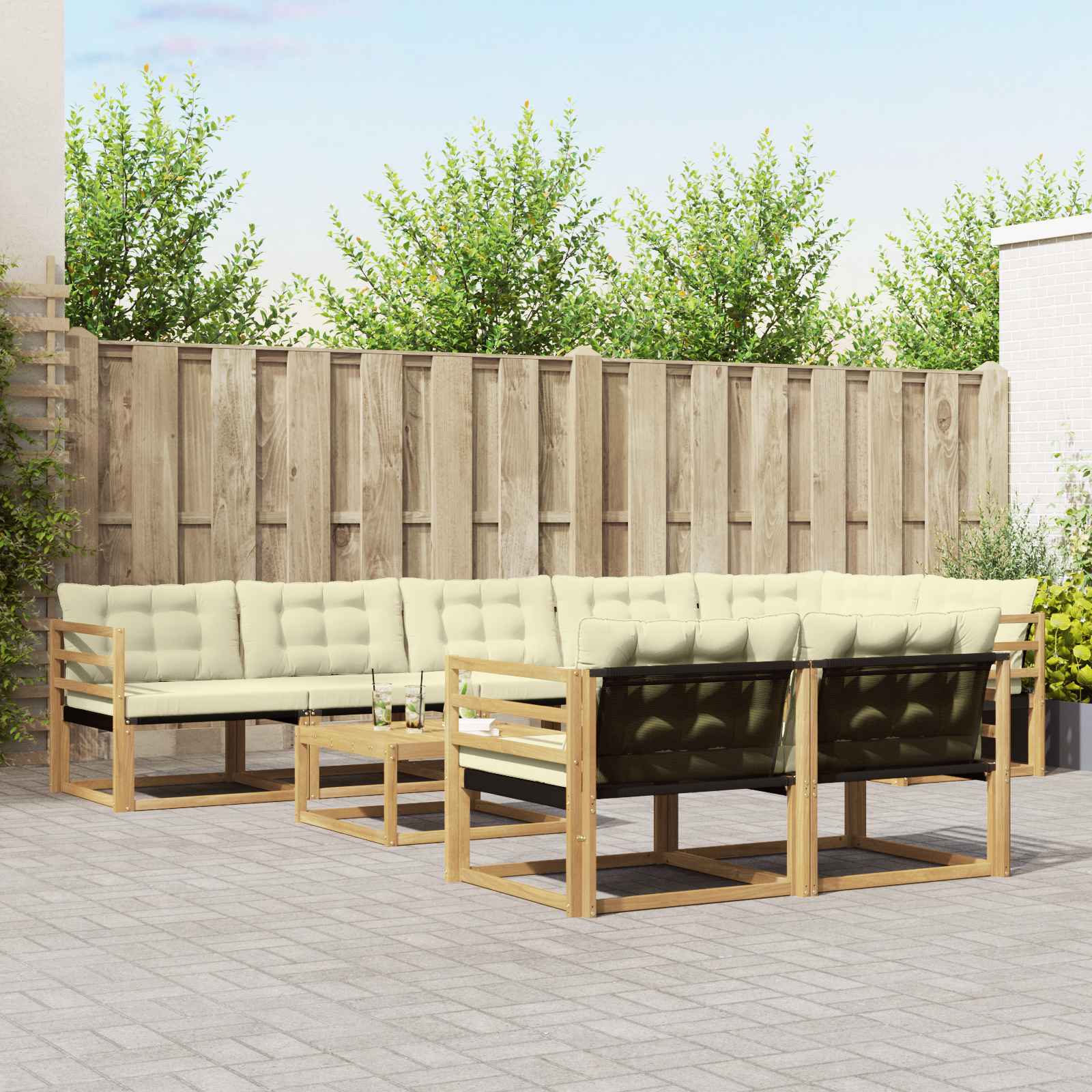 Σειρά Καναπέ Εξωτερικού 9 pcs Λευκό και Κρεμ 79 x 79 x 37 εκ - Pakobazaar