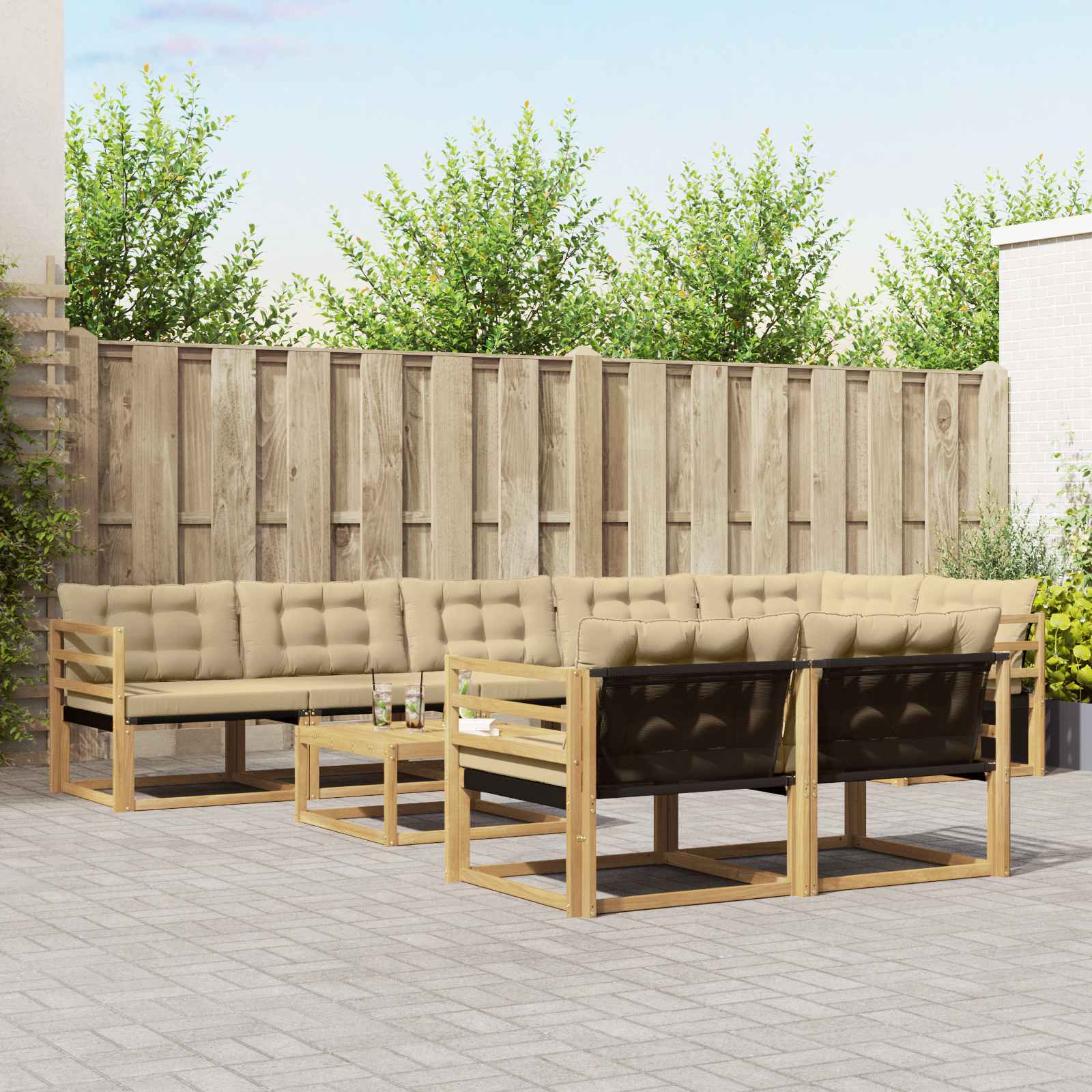 Σειρά Καναπέ Εξωτερικού 9 pcs Λευκό και Μπεζ 79 x 79 x 37 εκ - Pakobazaar