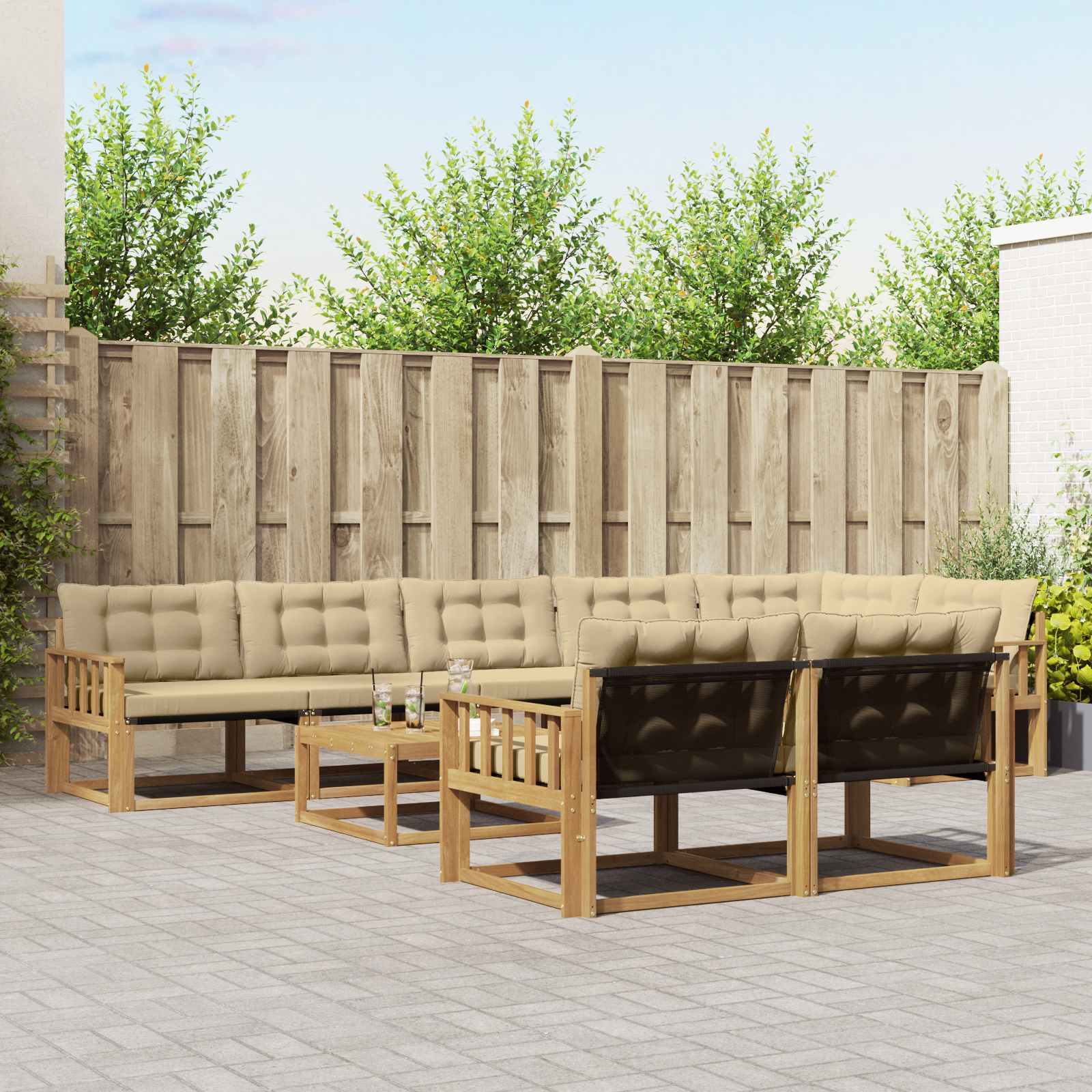 Σειρά Καναπέ Εξωτερικού 9 pcs Λευκό και Μπεζ 79 x 79 x 37 εκ - Pakobazaar
