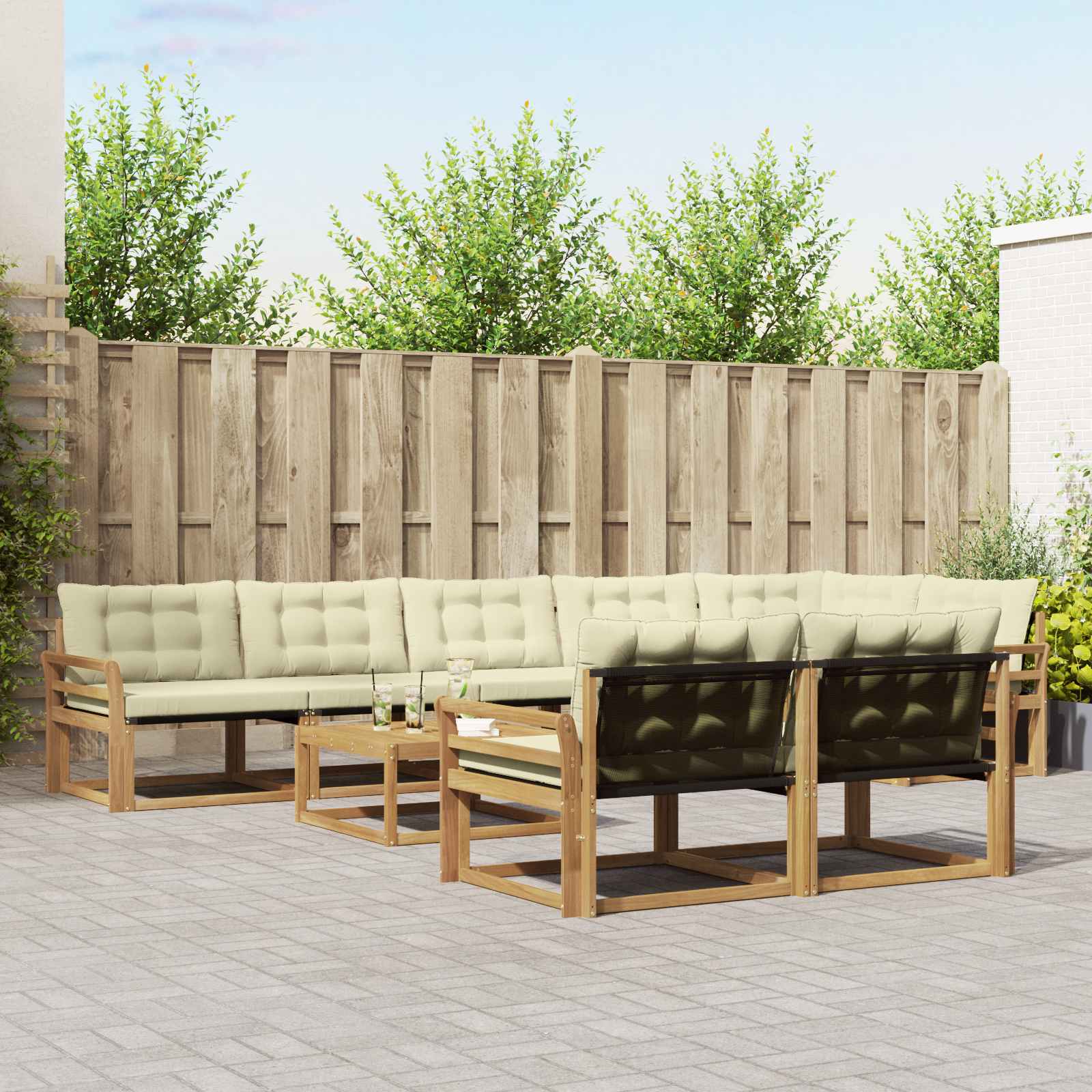 Σειρά Καναπέ Εξωτερικού 9 pcs Λευκό και Κρεμ 79 x 79 x 37 εκ - Pakobazaar