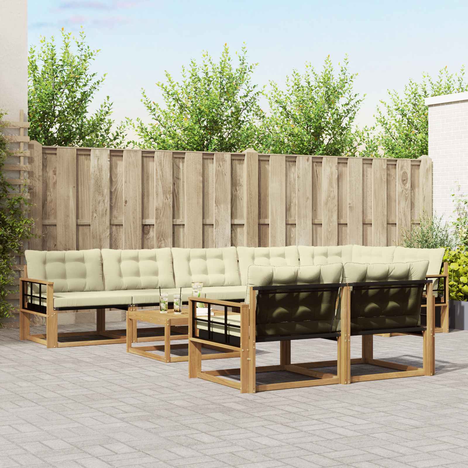 Σειρά Καναπέ Εξωτερικού 9 pcs Λευκό και Κρεμ 79 x 79 x 37 εκ - Pakobazaar