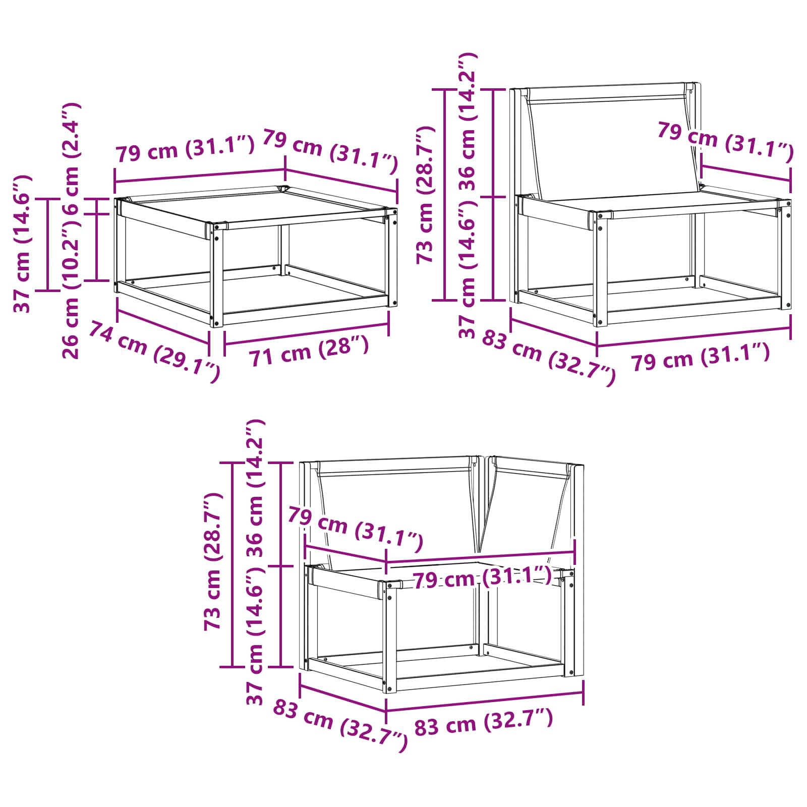 Σειρά Καναπέ Εξωτερικού με μαξιλάρι 6 pcs Λευκό και Μαύρο - Pakobazaar