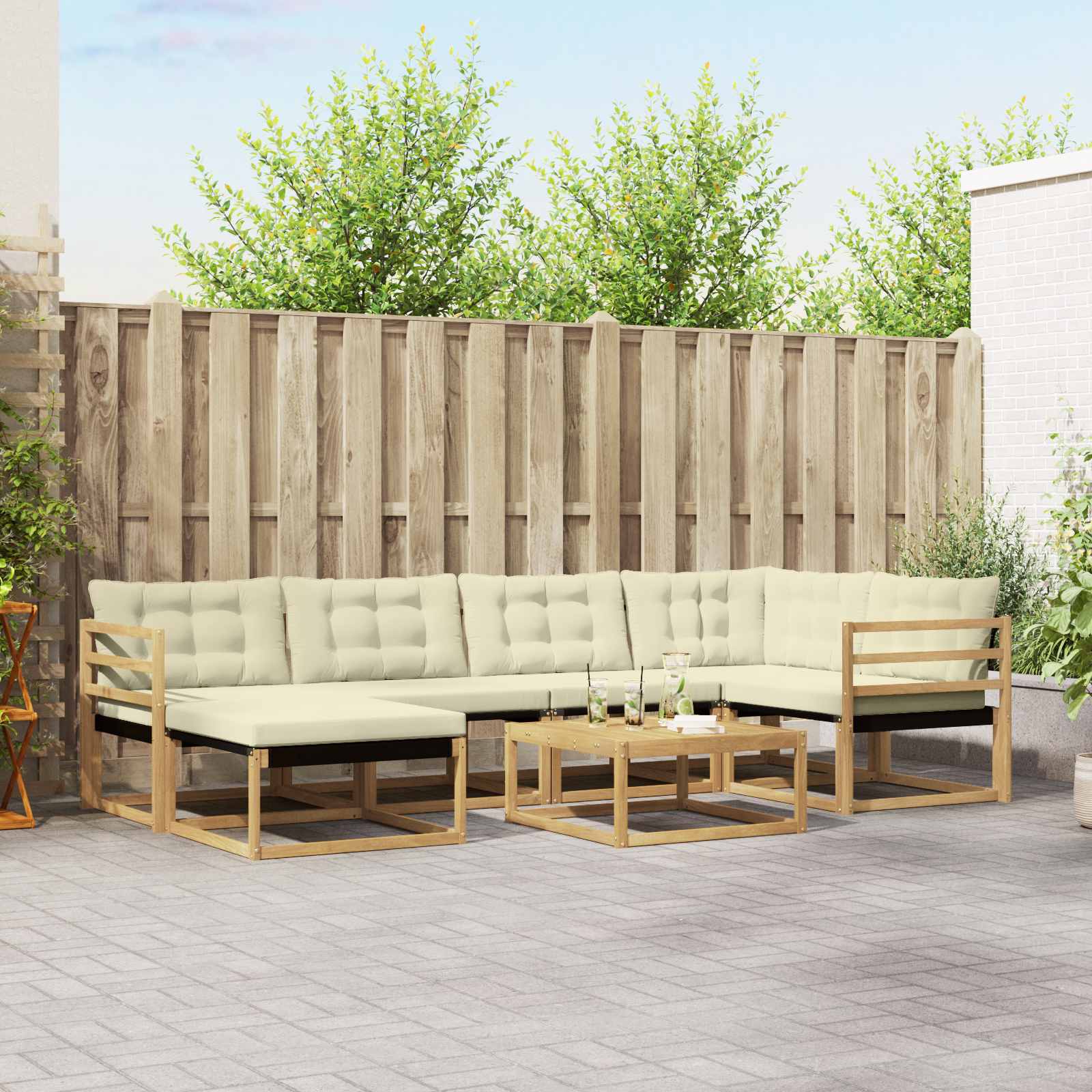 Σειρά Καναπέ Εξωτερικού 7 pcs Λευκό και Κρεμ 79 x 79 x 37 εκ - Pakobazaar