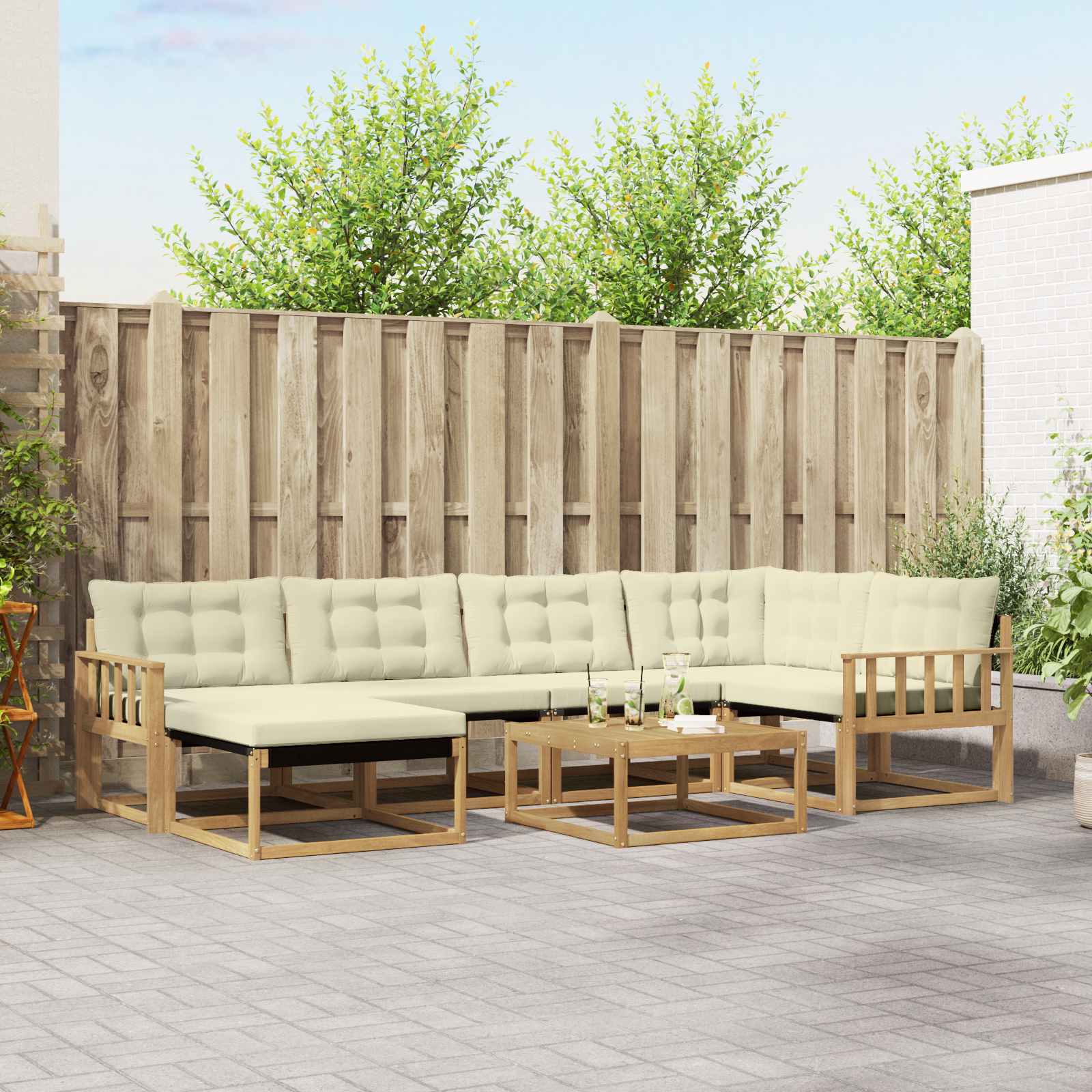 Σειρά Καναπέ Εξωτερικού 7 pcs Λευκό και Κρεμ 79 x 79 x 37 εκ - Pakobazaar