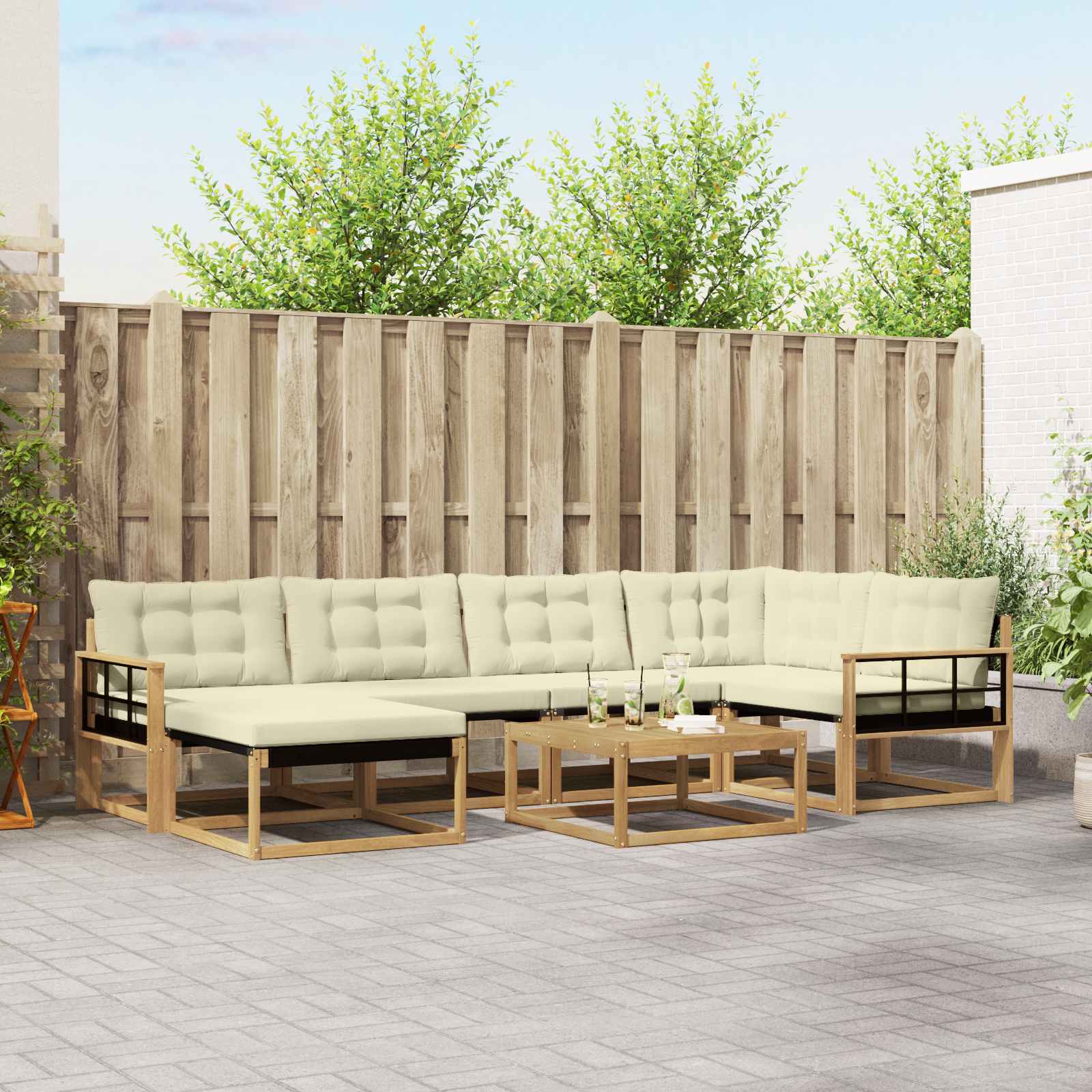 Σειρά Καναπέ Εξωτερικού 7 pcs Λευκό και Κρεμ 79 x 79 x 37 εκ - Pakobazaar