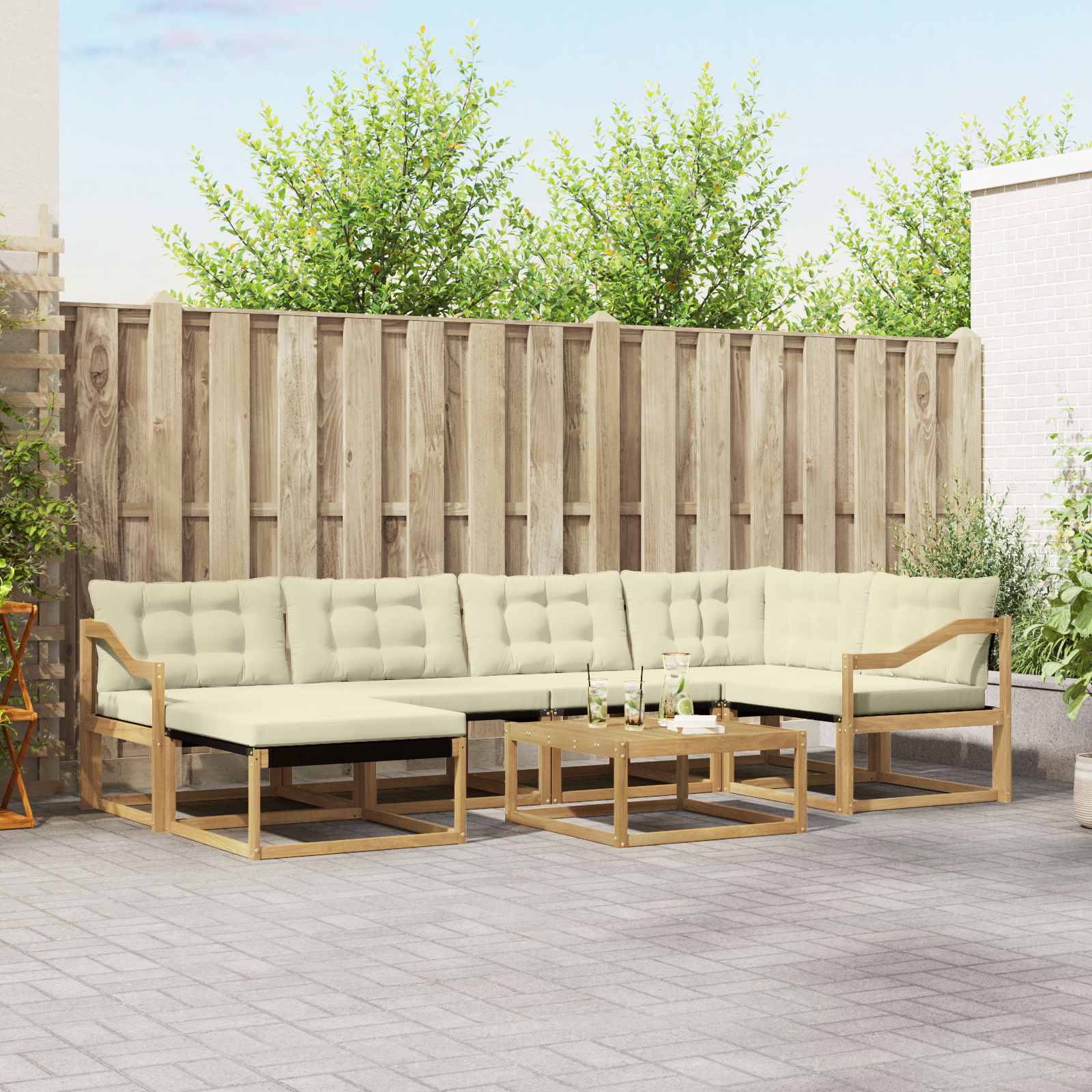 Σειρά Καναπέ Εξωτερικού 7 pcs Λευκό και Κρεμ 79 x 79 x 37 εκ - Pakobazaar