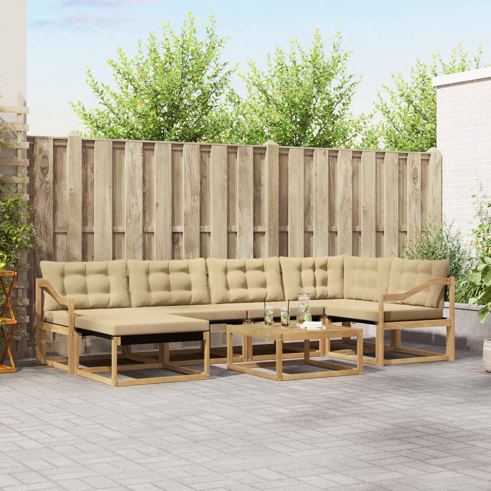 Σειρά Καναπέ Εξωτερικού 7 pcs Λευκό και Μπεζ 79 x 79 x 37 εκ - Pakobazaar