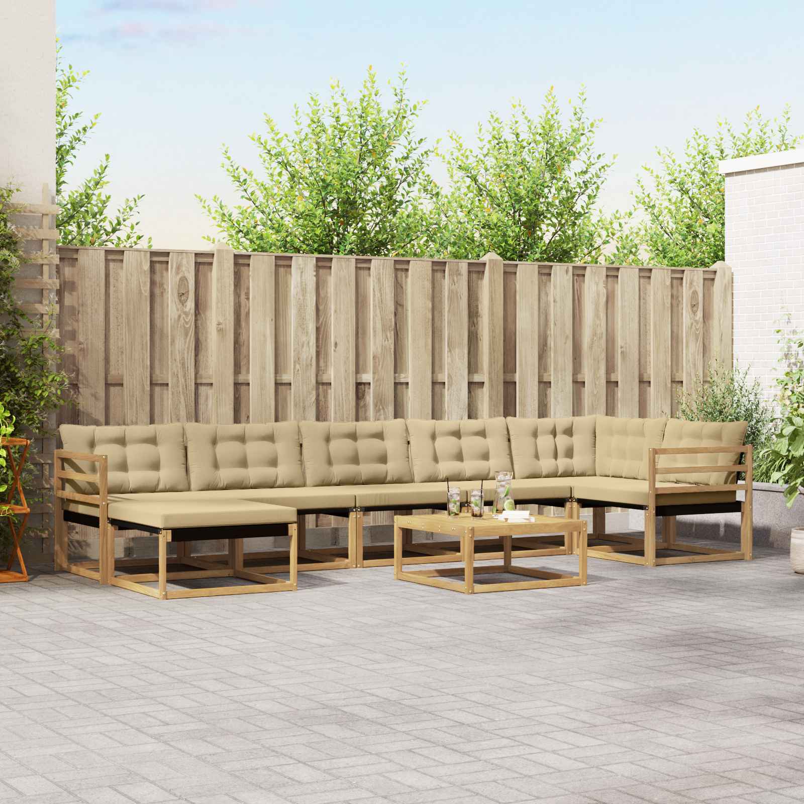 Σειρά Καναπέ Εξωτερικού 8 pcs Λευκό και Μπεζ 79 x 79 x 37 εκ - Pakobazaar