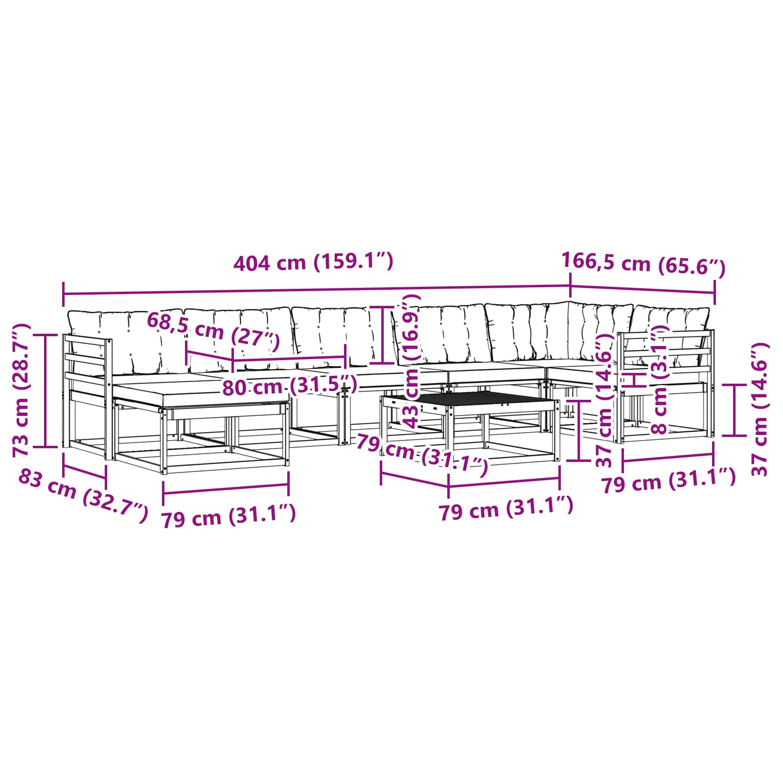 Σειρά Καναπέ Εξωτερικού 8 pcs Λευκό και Μπεζ 79 x 79 x 37 εκ - Pakobazaar