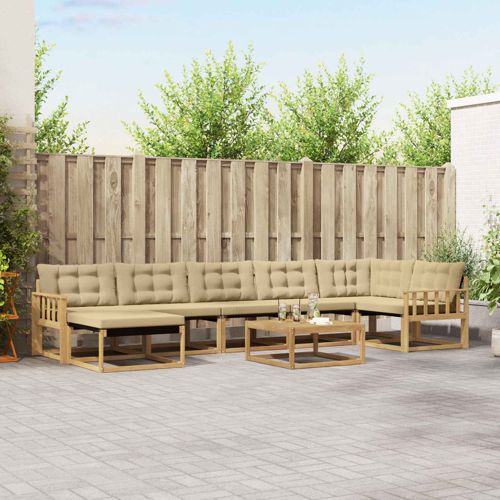 Σειρά Καναπέ Εξωτερικού 8 pcs Λευκό και Μπεζ 79 x 79 x 37 εκ - Pakobazaar