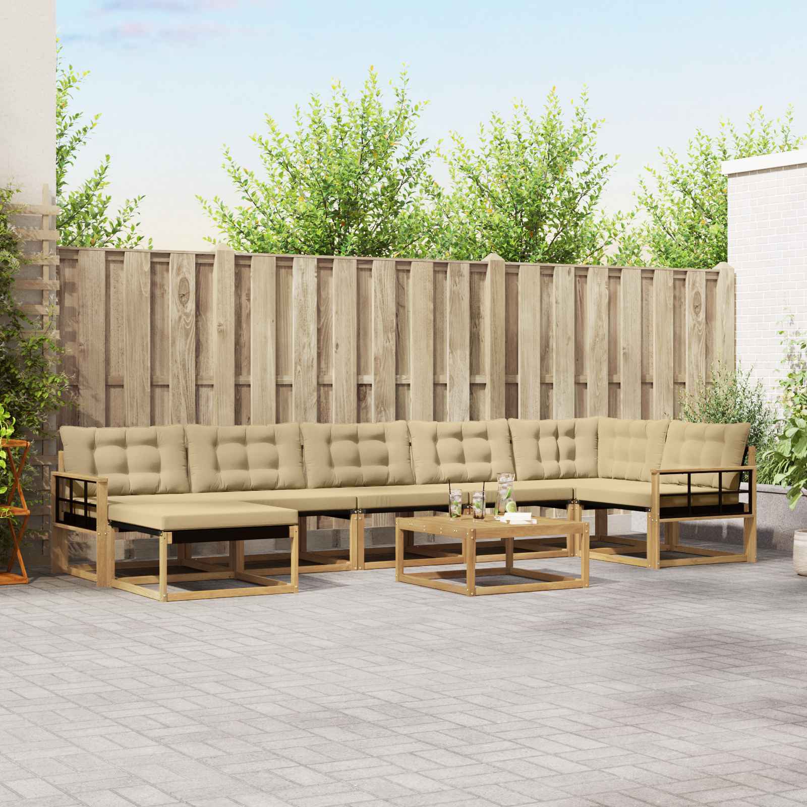 Σειρά Καναπέ Εξωτερικού 8 pcs Λευκό και Μπεζ 79 x 79 x 37 εκ - Pakobazaar