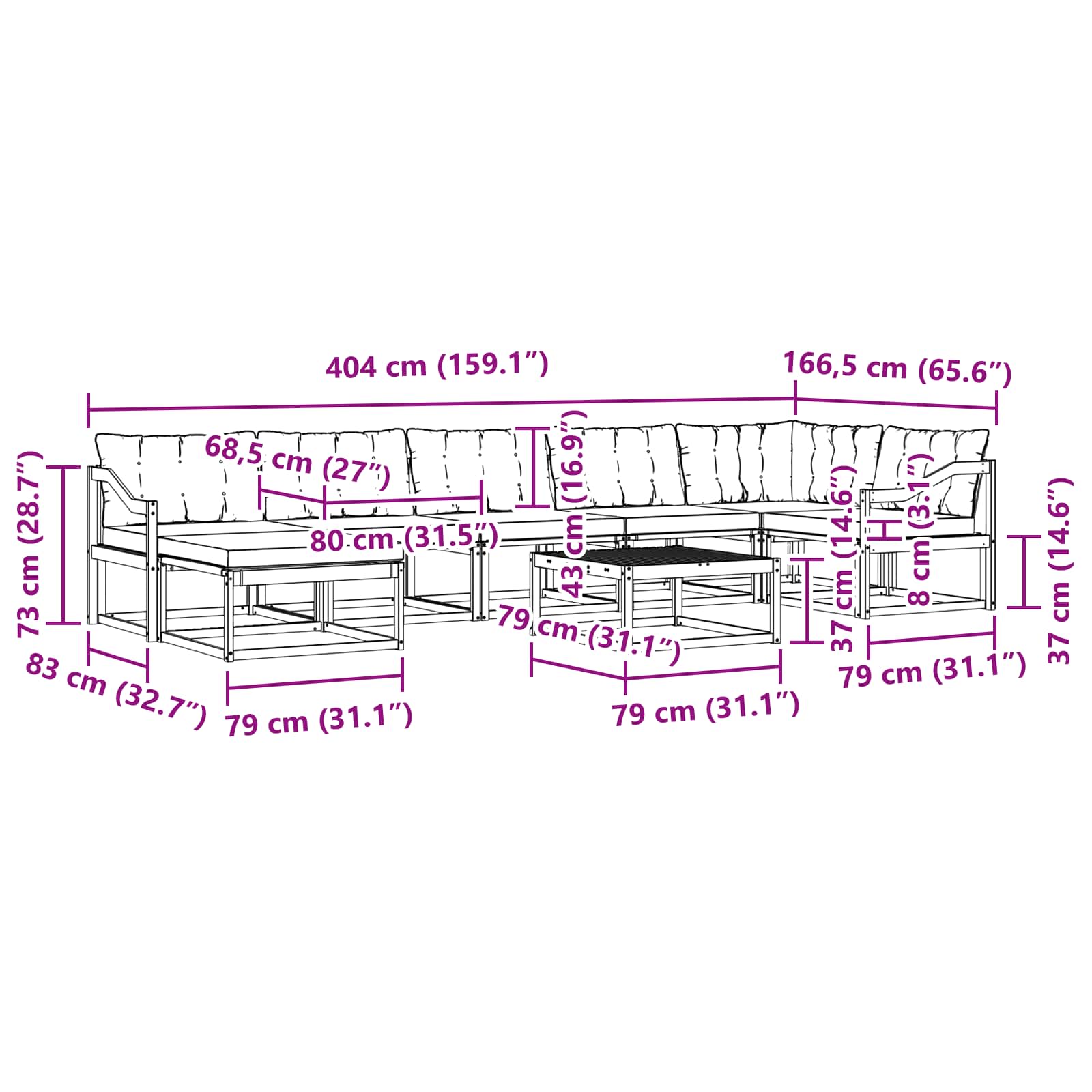Σειρά Καναπέ Εξωτερικού 8 pcs Λευκό και Κρεμ 79 x 79 x 37 εκ - Pakobazaar