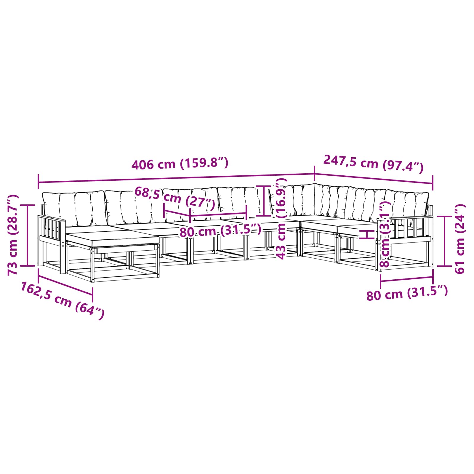 Σειρά Καναπέ Εξωτερικού με μαξιλάρι 8 pcs Λευκό και Μαύρο - Pakobazaar