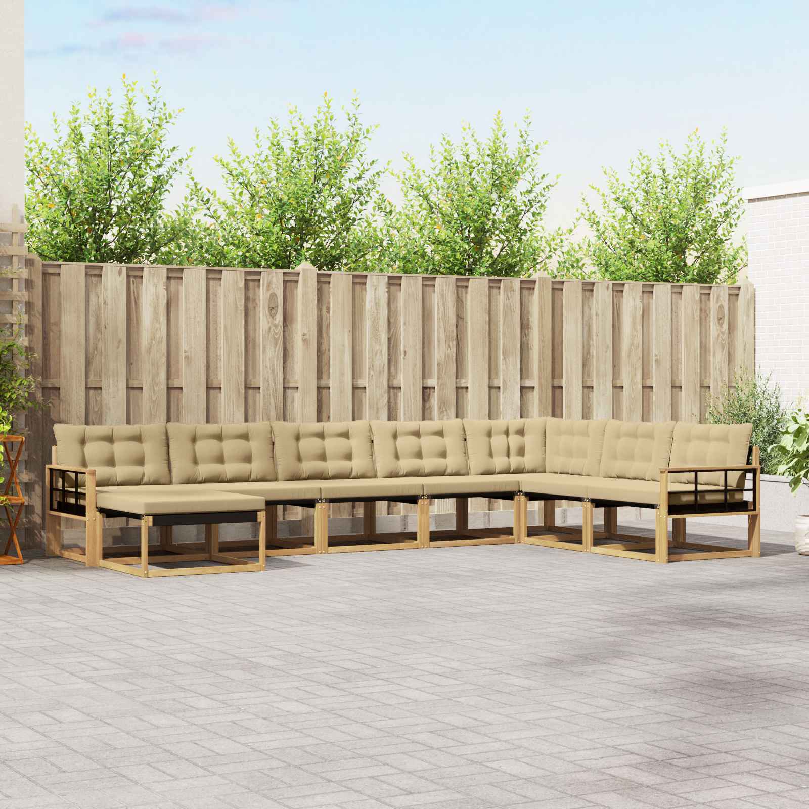 Σειρά Καναπέ Εξωτερικού με μαξιλάρι 8 pcs Λευκό και Μπεζ - Pakobazaar