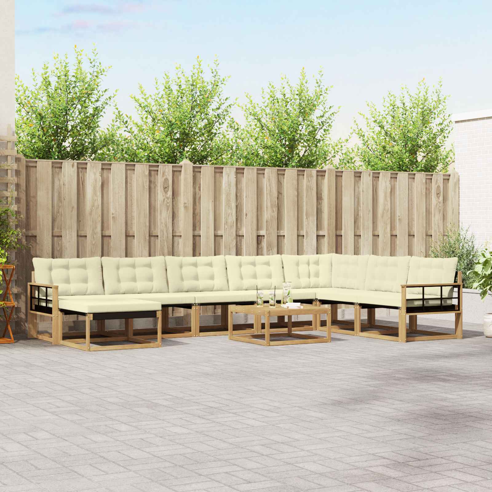 Σειρά Καναπέ Εξωτερικού 9 pcs Λευκό και Κρεμ 79 x 79 x 37 εκ - Pakobazaar